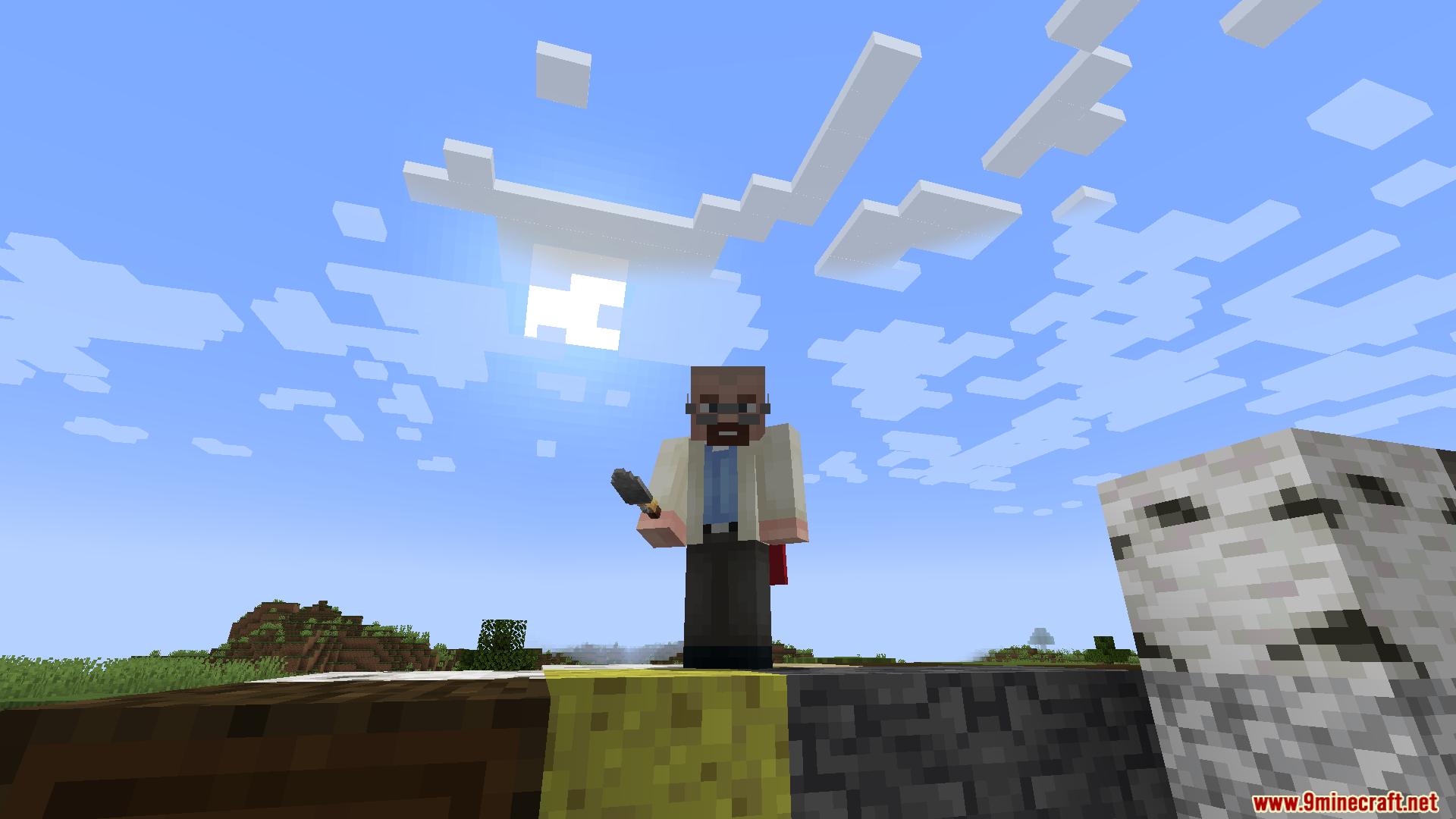 Player character holding the trowel tool next to mixed blocks