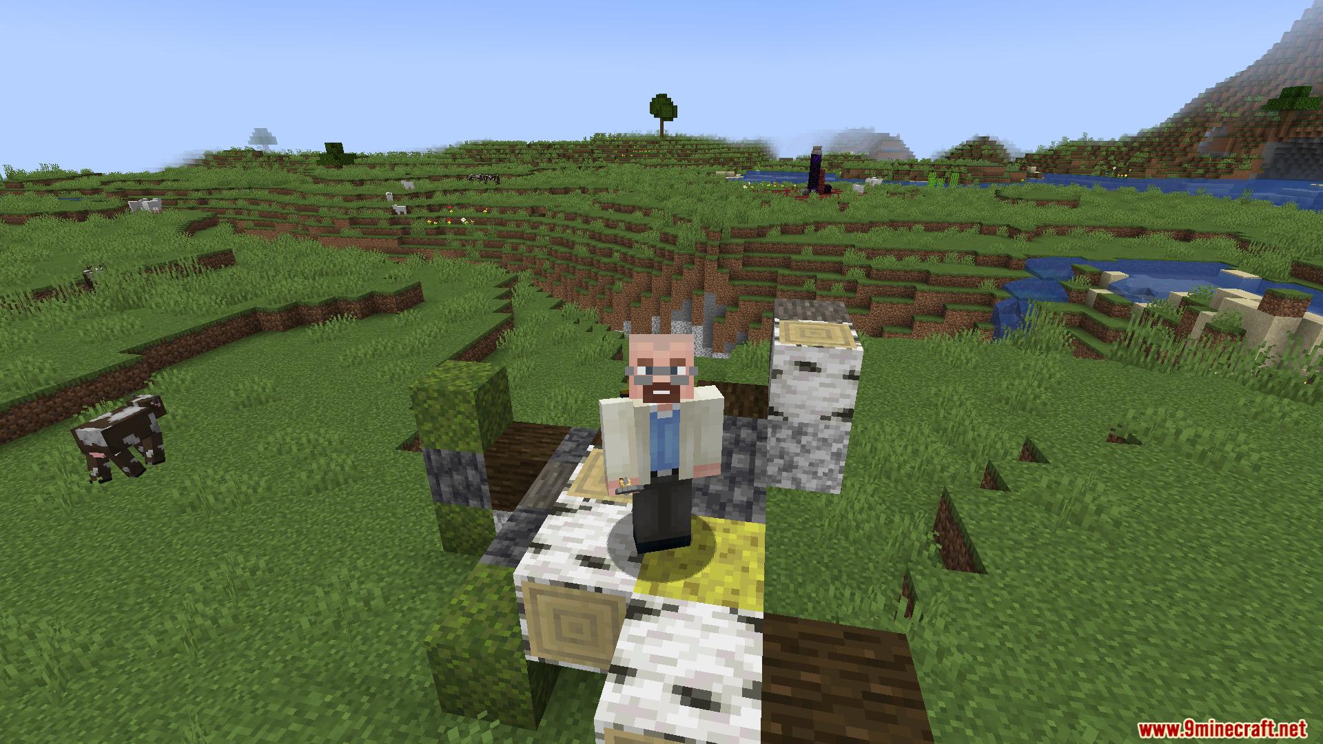 Player standing on a structure built with various random blocks