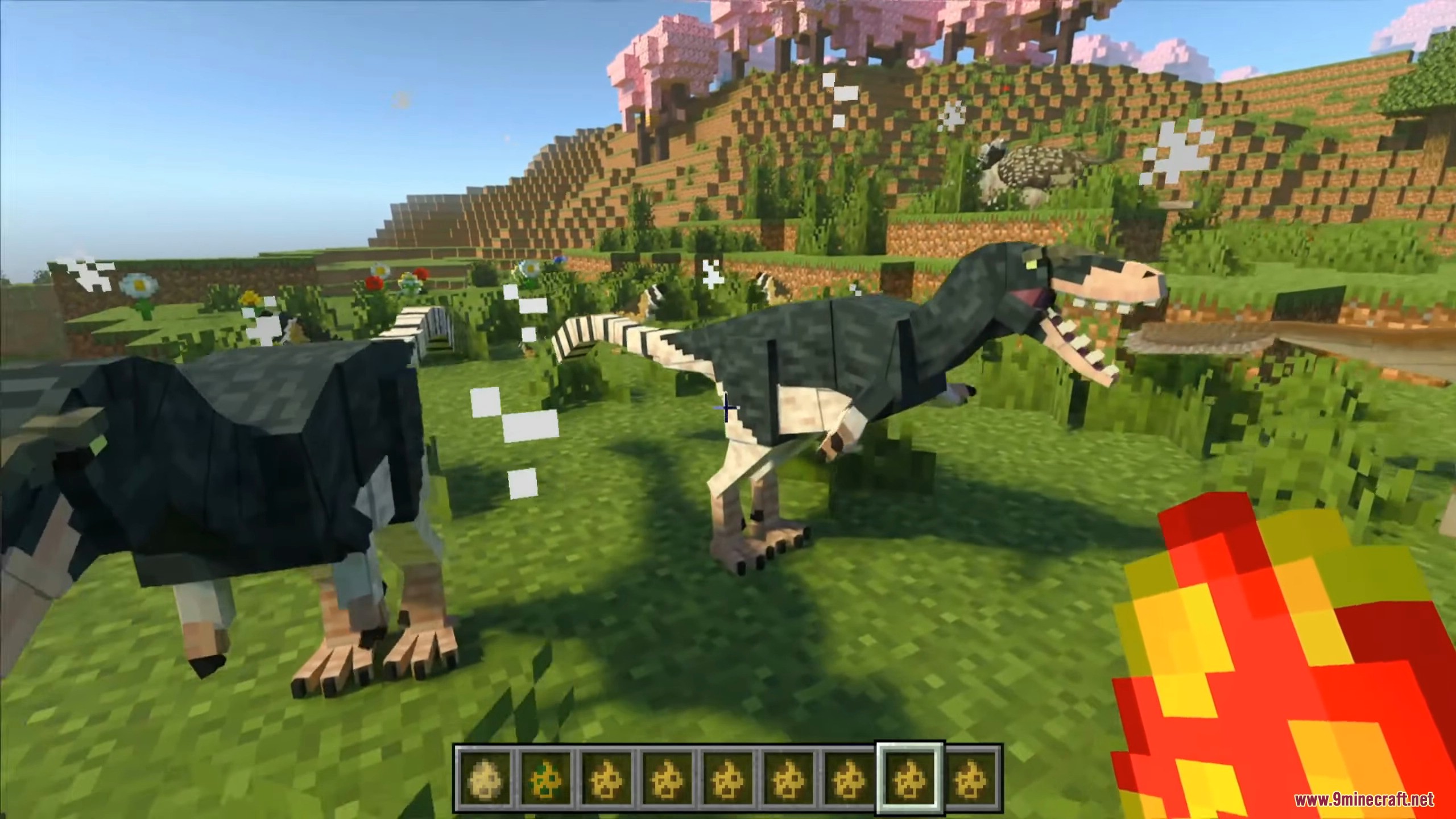 Two scientifically accurate prehistoric dinosaur species roaming the Bedrock world