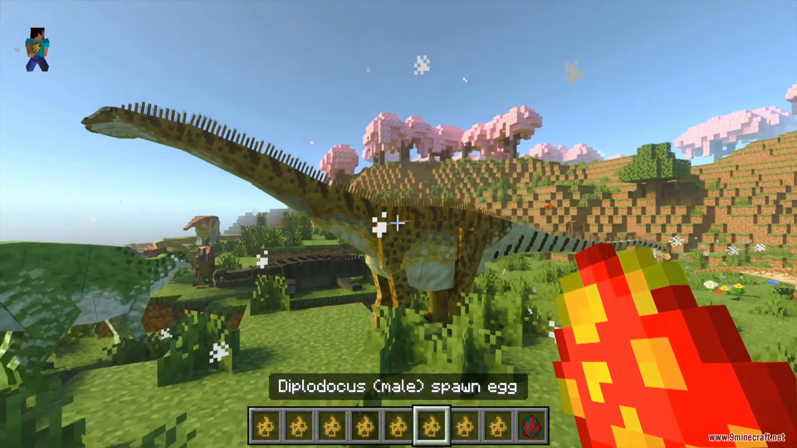 Multiple colorful scientifically accurate dinosaur species gathered in the world