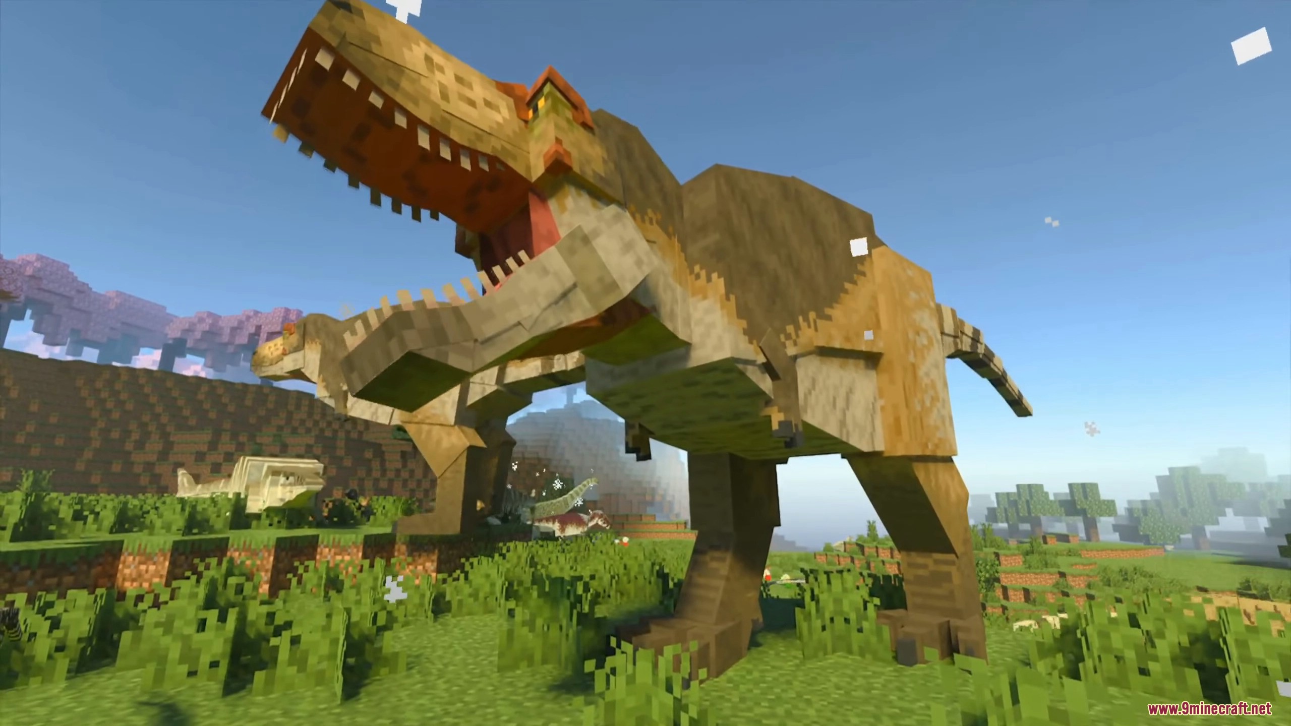 Massive fully grown scientifically accurate dinosaur roaring in the wild