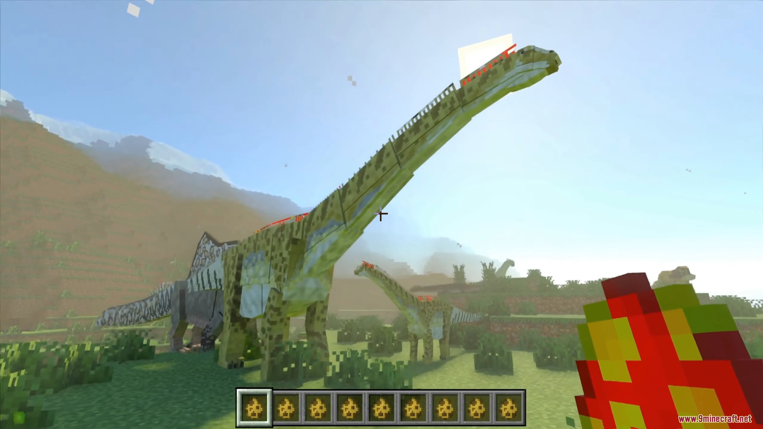 Scientifically accurate prehistoric dinosaur species roaming in a grassy world