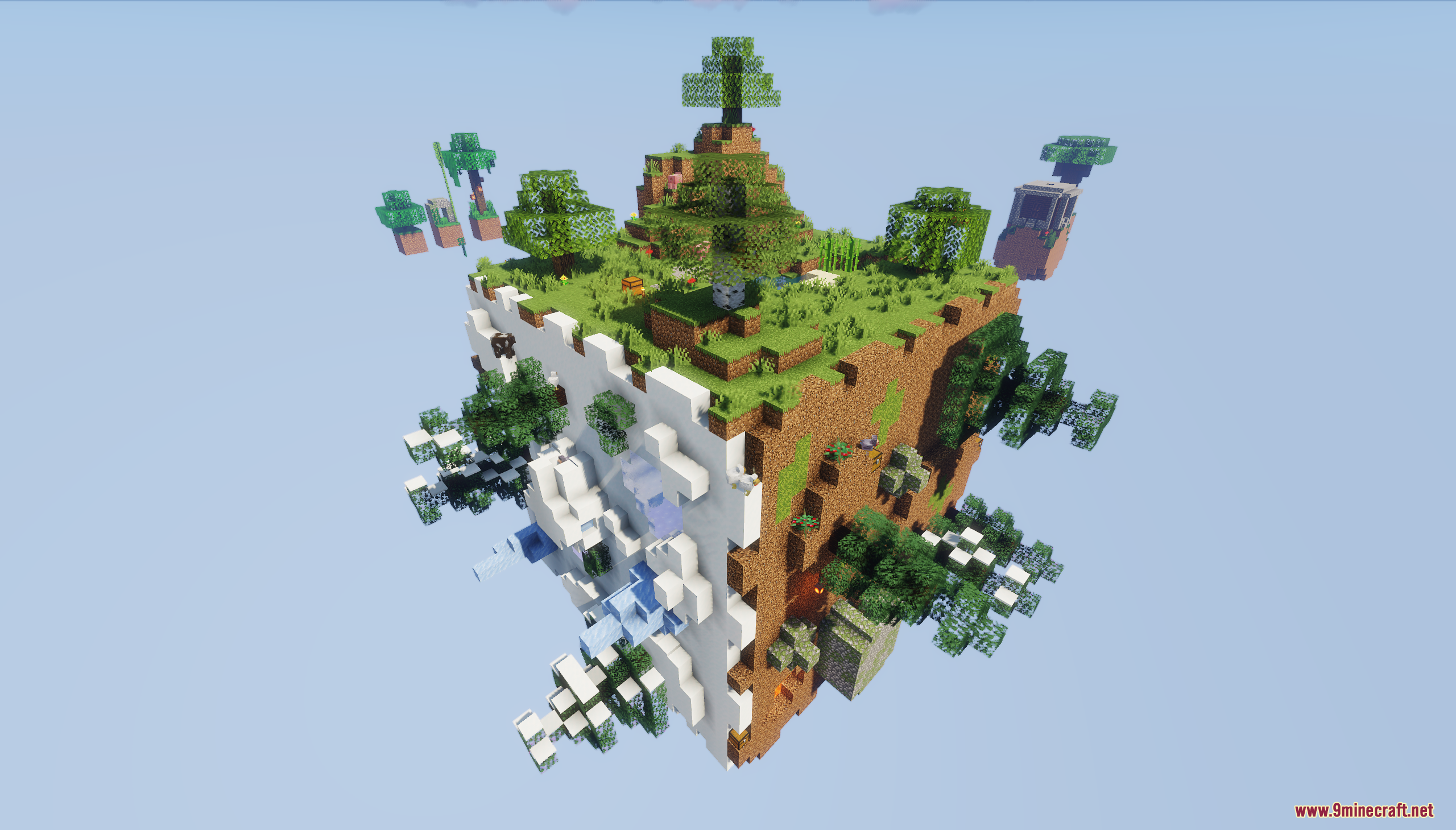 The Minecraft Earth Survival Map's giant floating cube planet