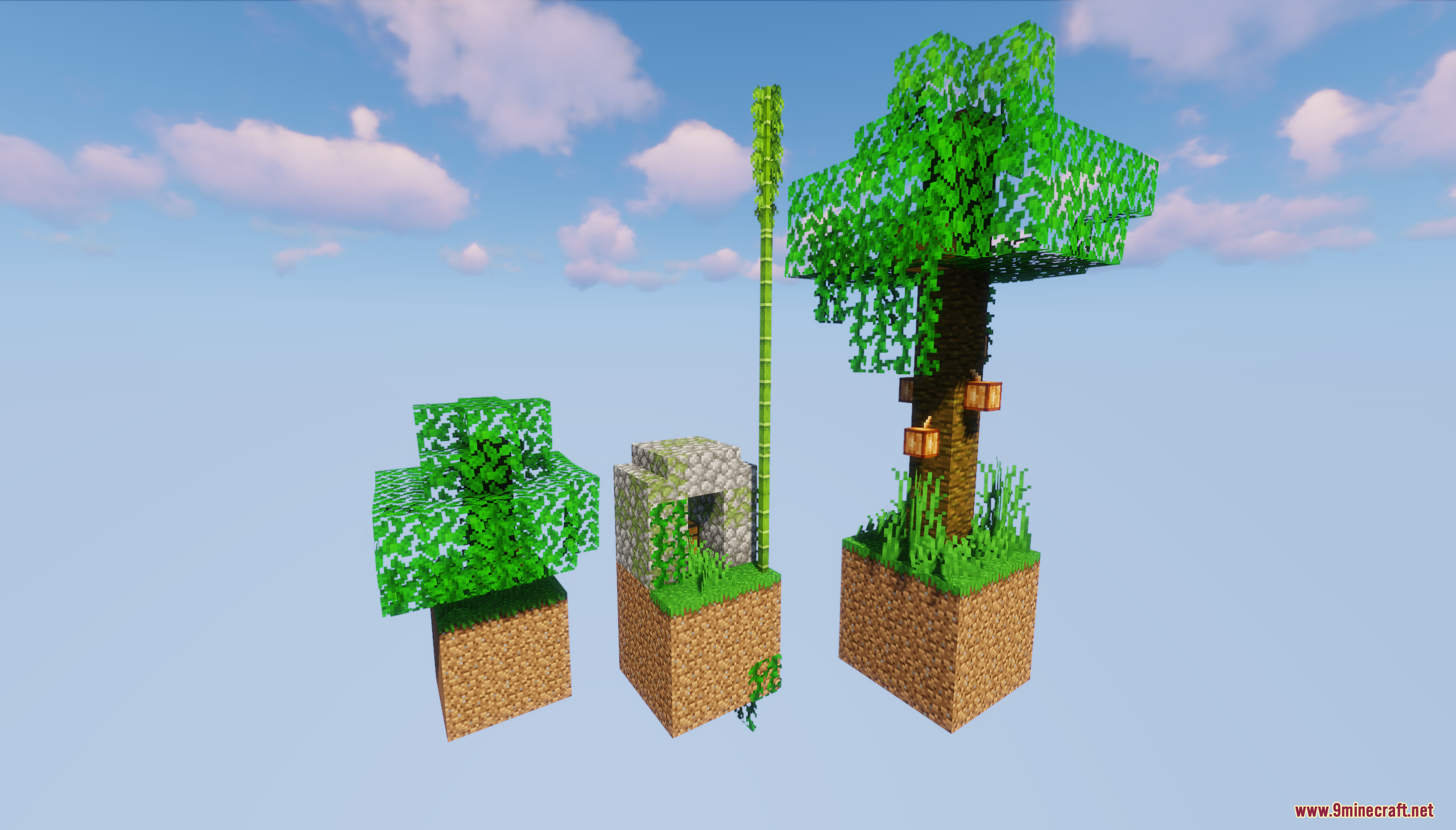 Three small floating starter islands in the sky