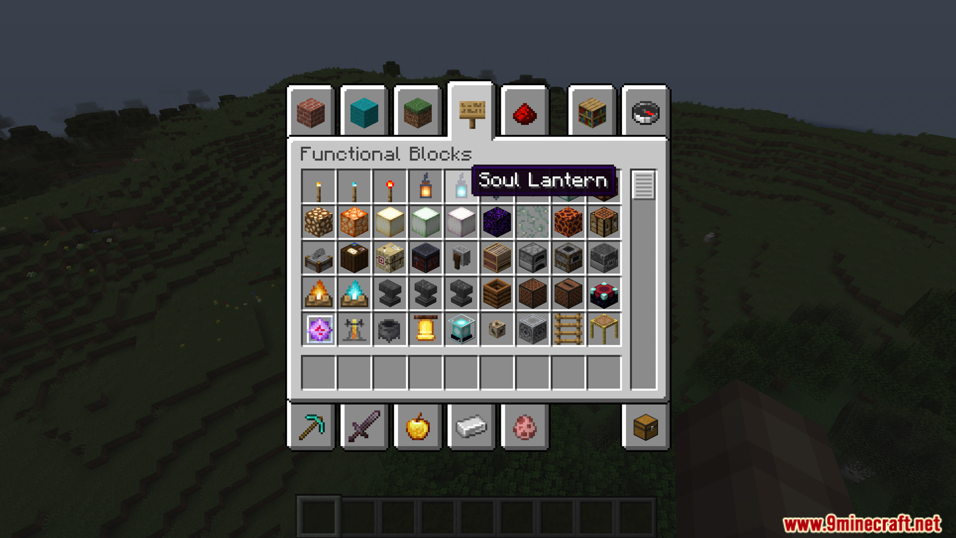 Selecting a soul lantern from the creative inventory menu