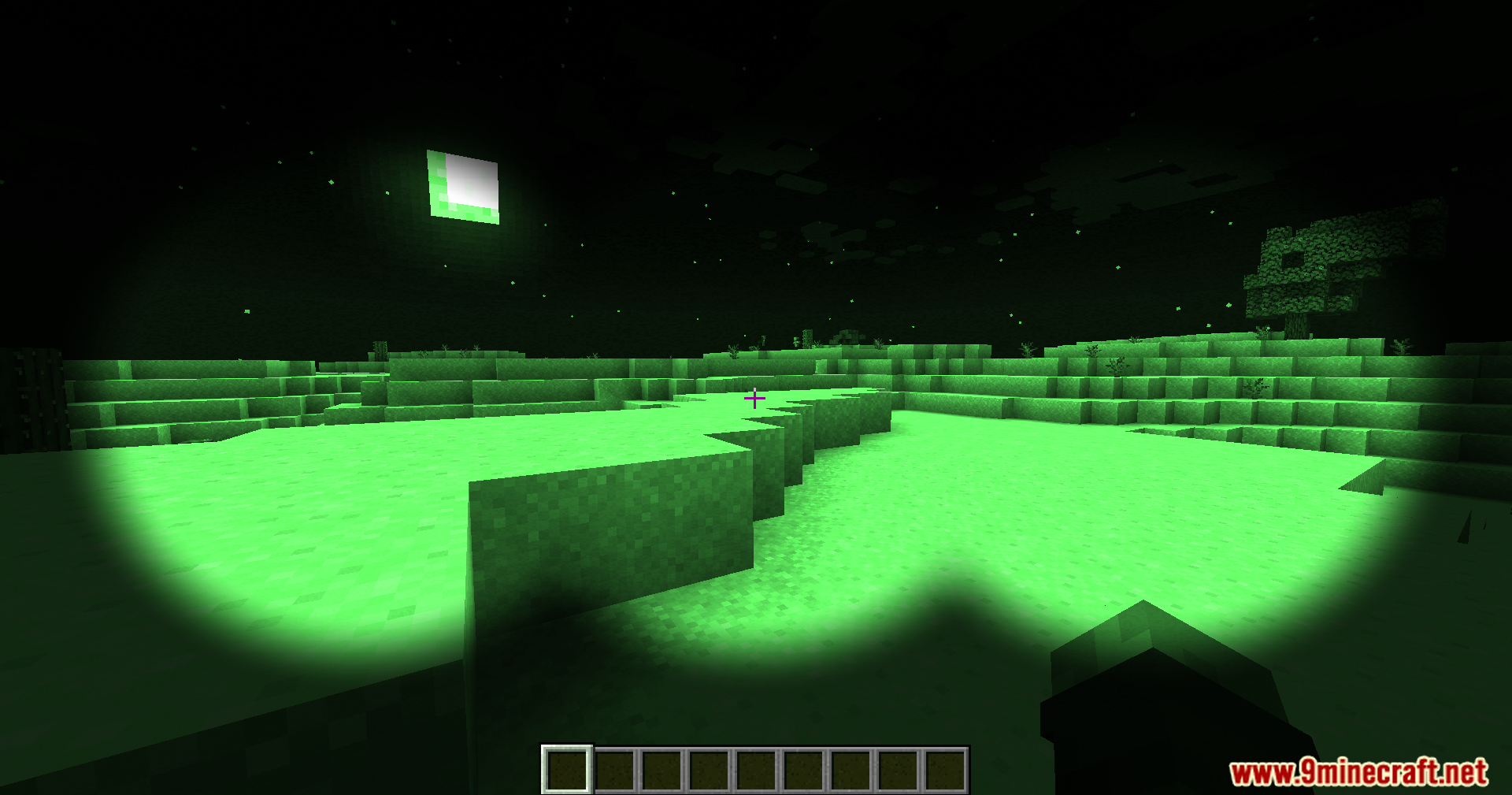 Viewing the nighttime landscape through green night vision goggles