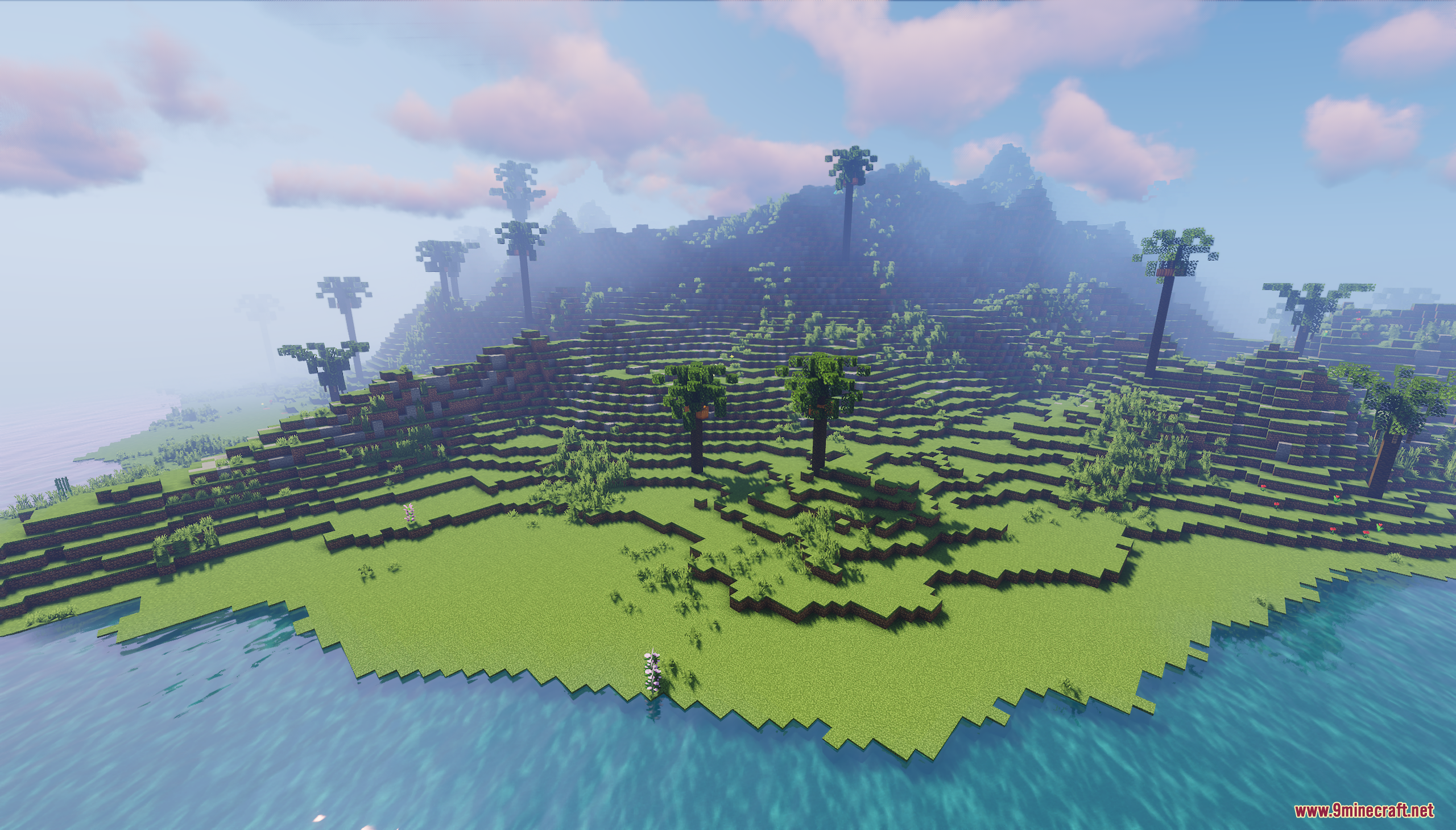 Natural landscape of the island with hills and palm trees