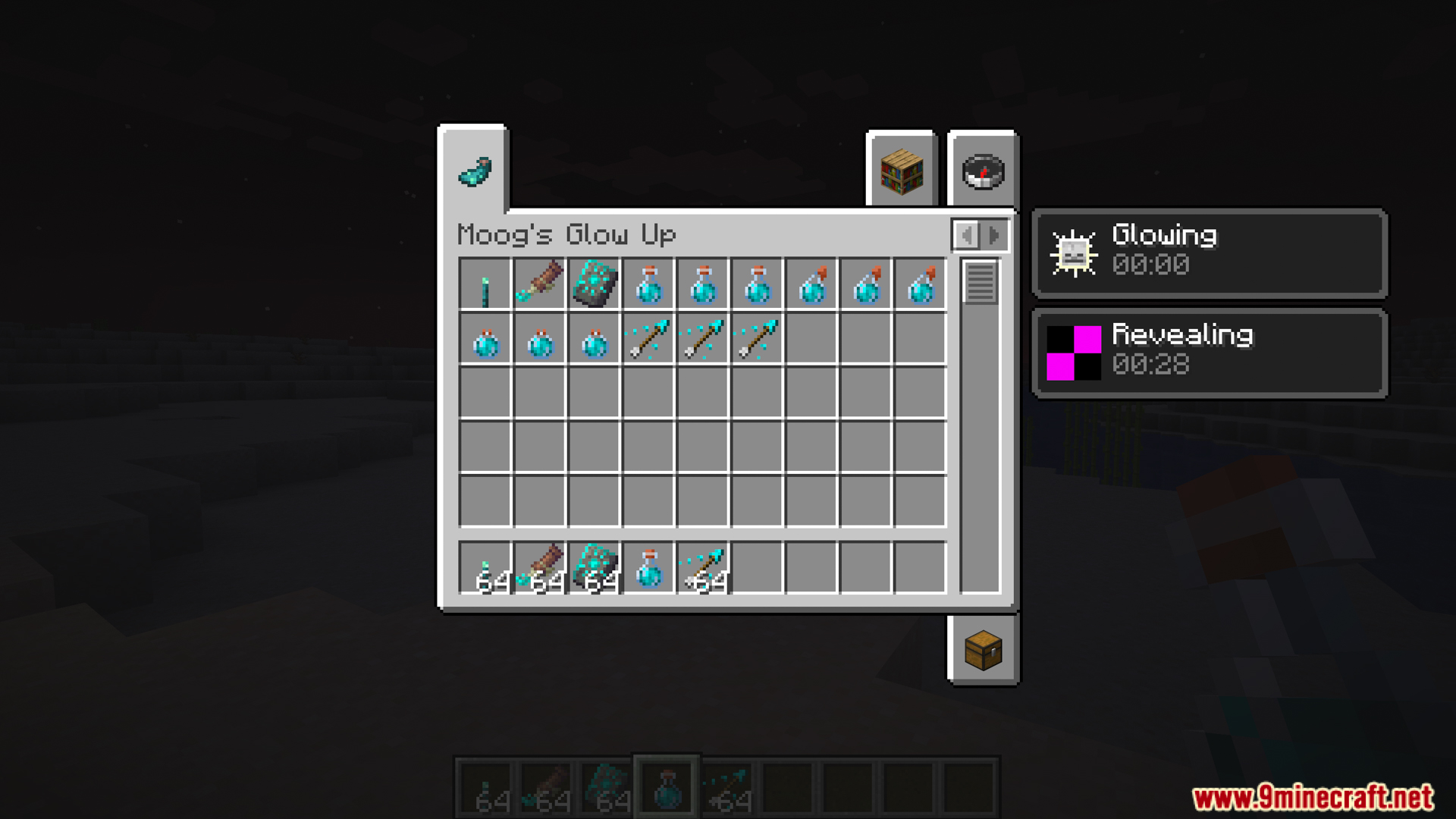 Moog's Glow Up mod inventory with new glowing items and effects