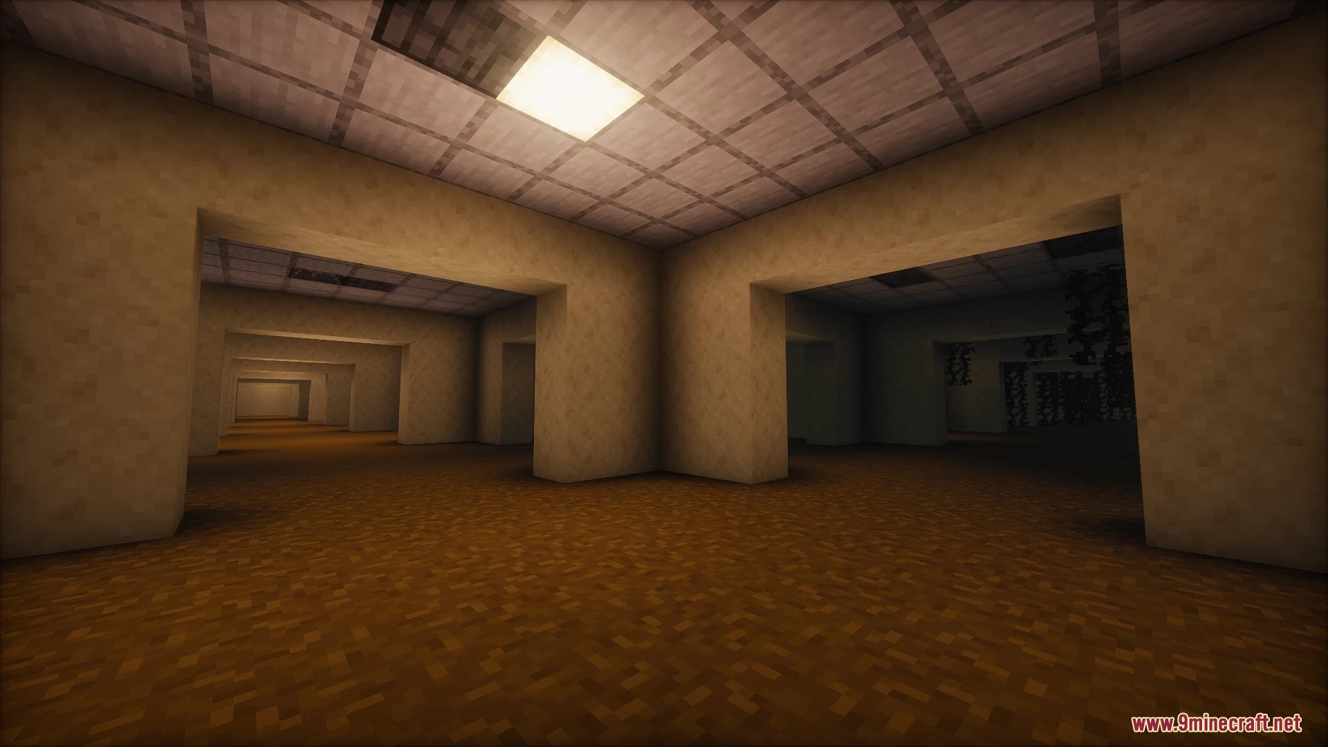 Exploring empty yellow corridors inside a creepy underground bunker facility