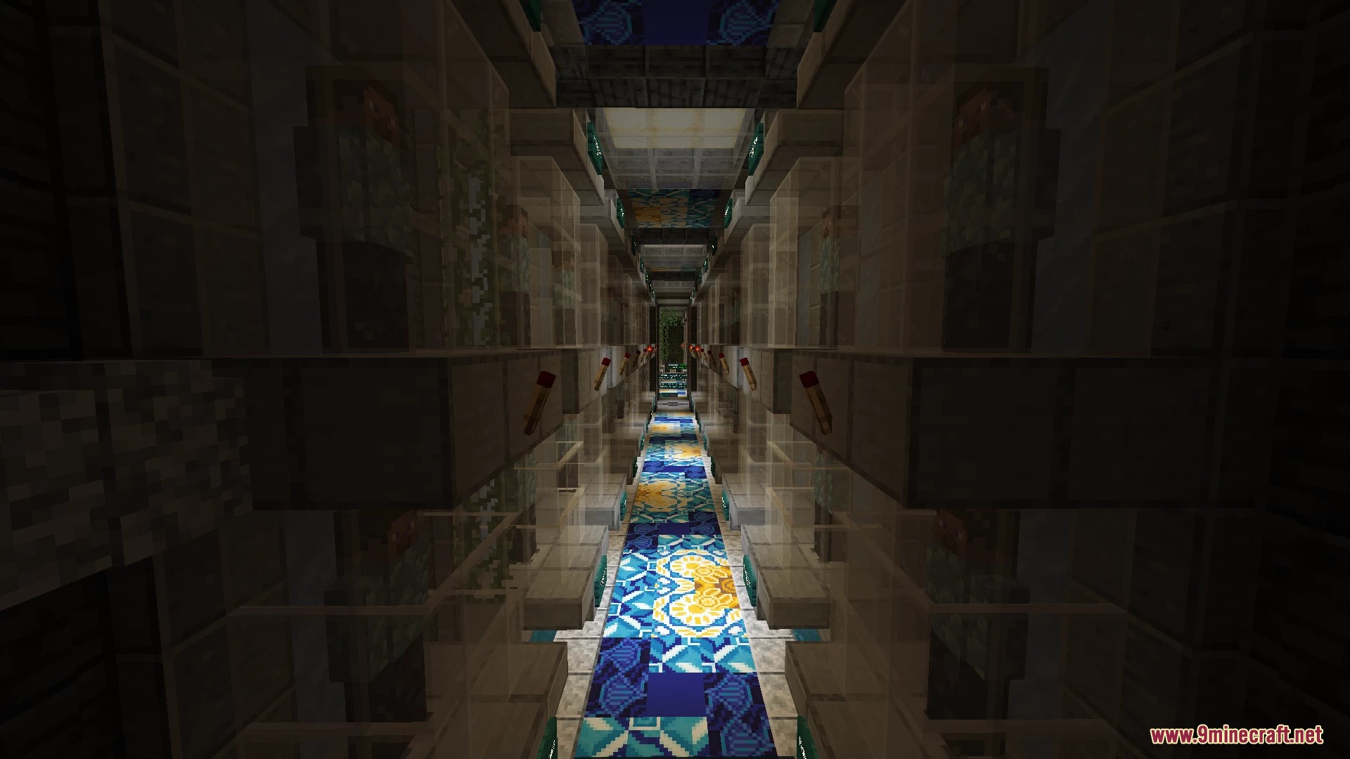 Walking through a long lab corridor filled with glass clone pods