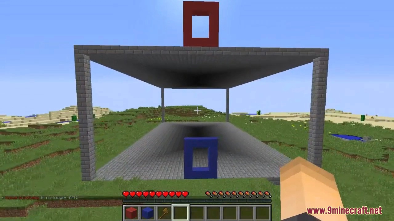 Two custom portal frames built from red and blue blocks