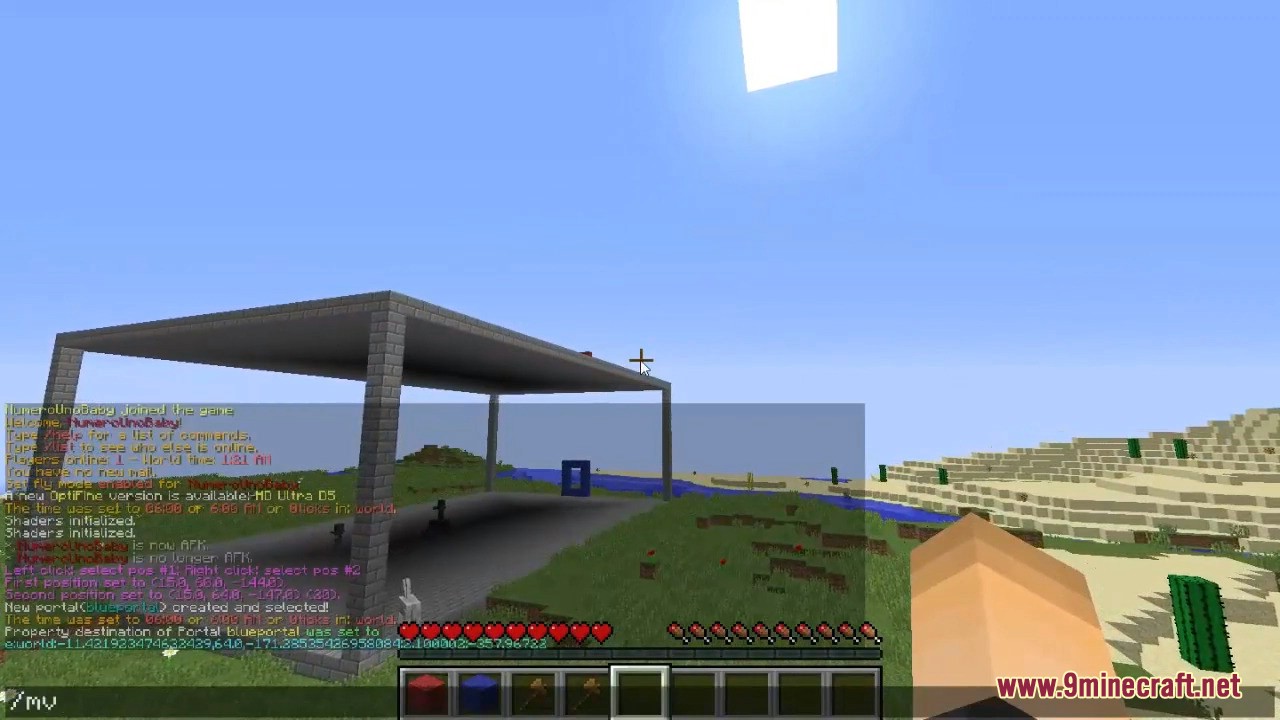 Player using chat commands to create custom teleportation portals