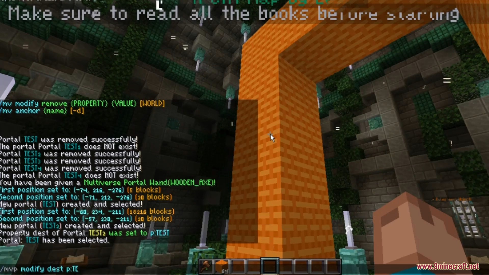 Player using Multiverse Portals commands to configure an orange portal