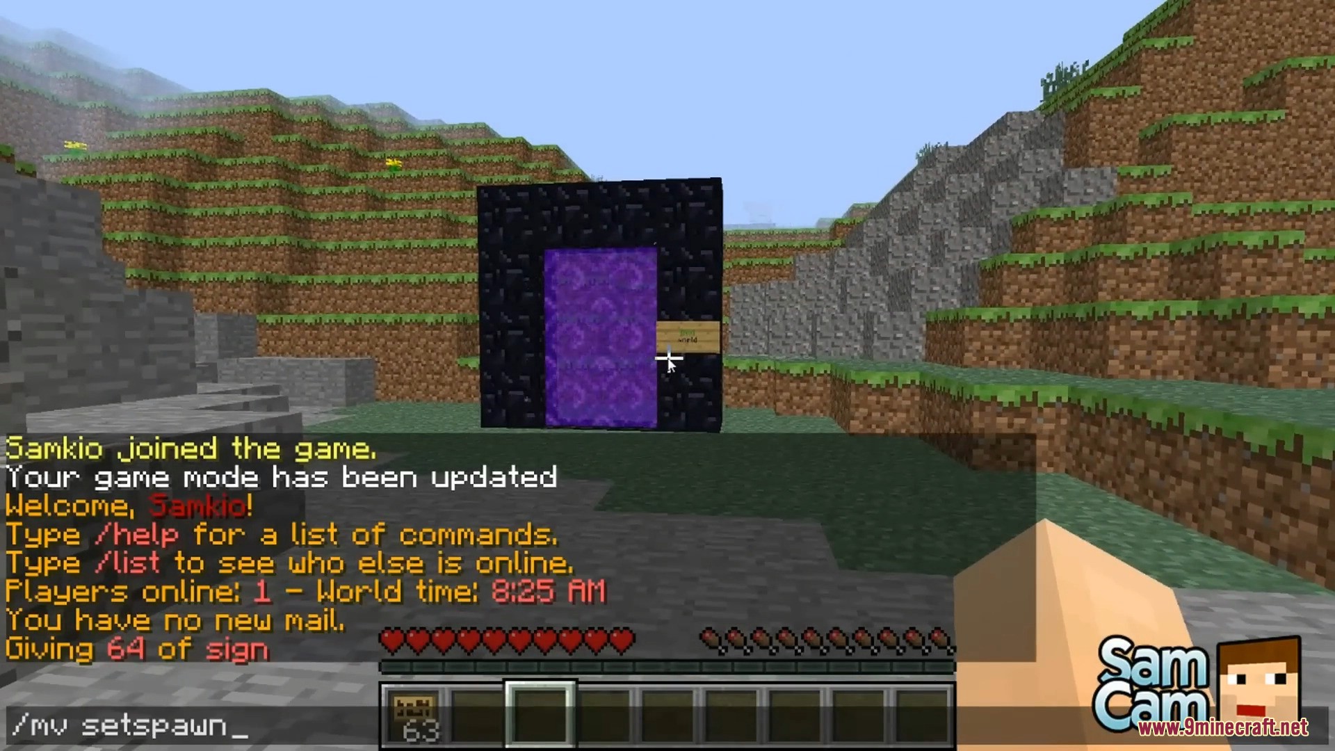 Player typing the command to set a spawn point