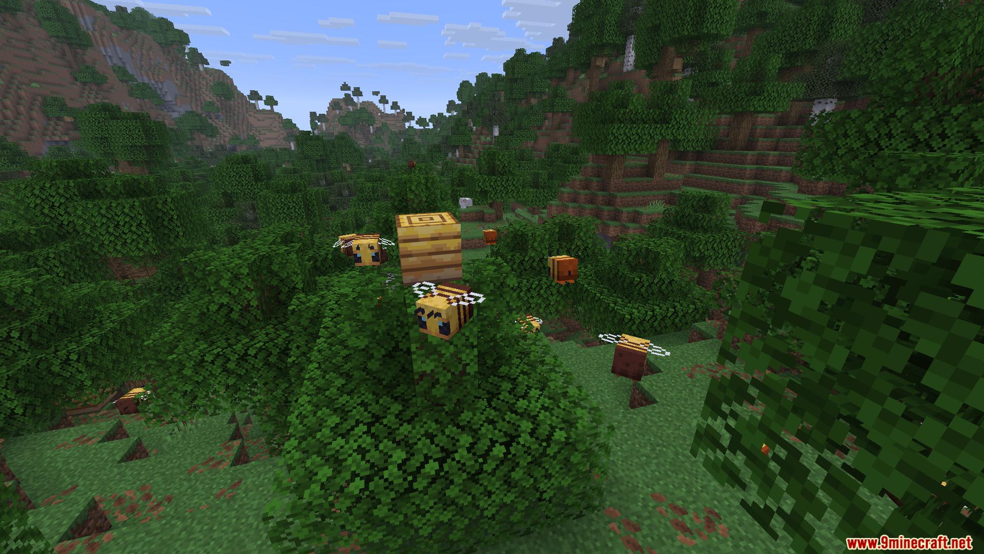 Several bees hovering near a bee nest placed on tree leaves