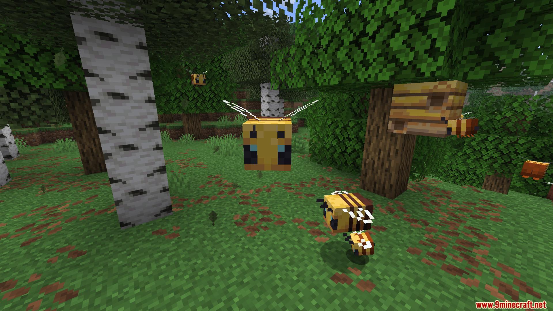 Close up view of a bee flying near a birch tree