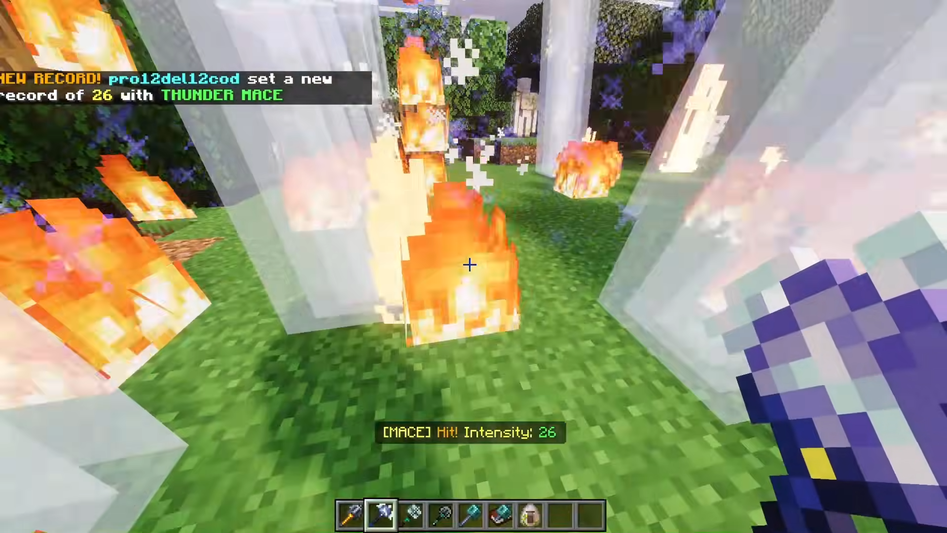 New Maces Overhaul Addon Mod Screenshot 4 Player using the Thunder Mace to summon lightning strikes