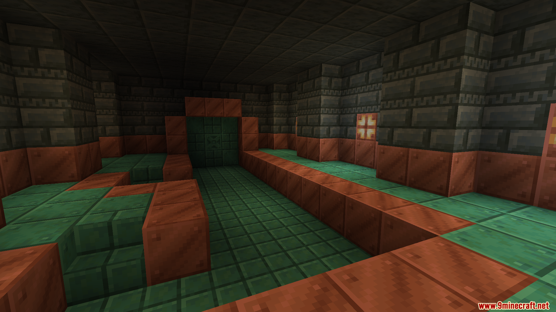 New Trials Mod Screenshot 11 Trial Chamber room interior showing tuff bricks and various copper blocks