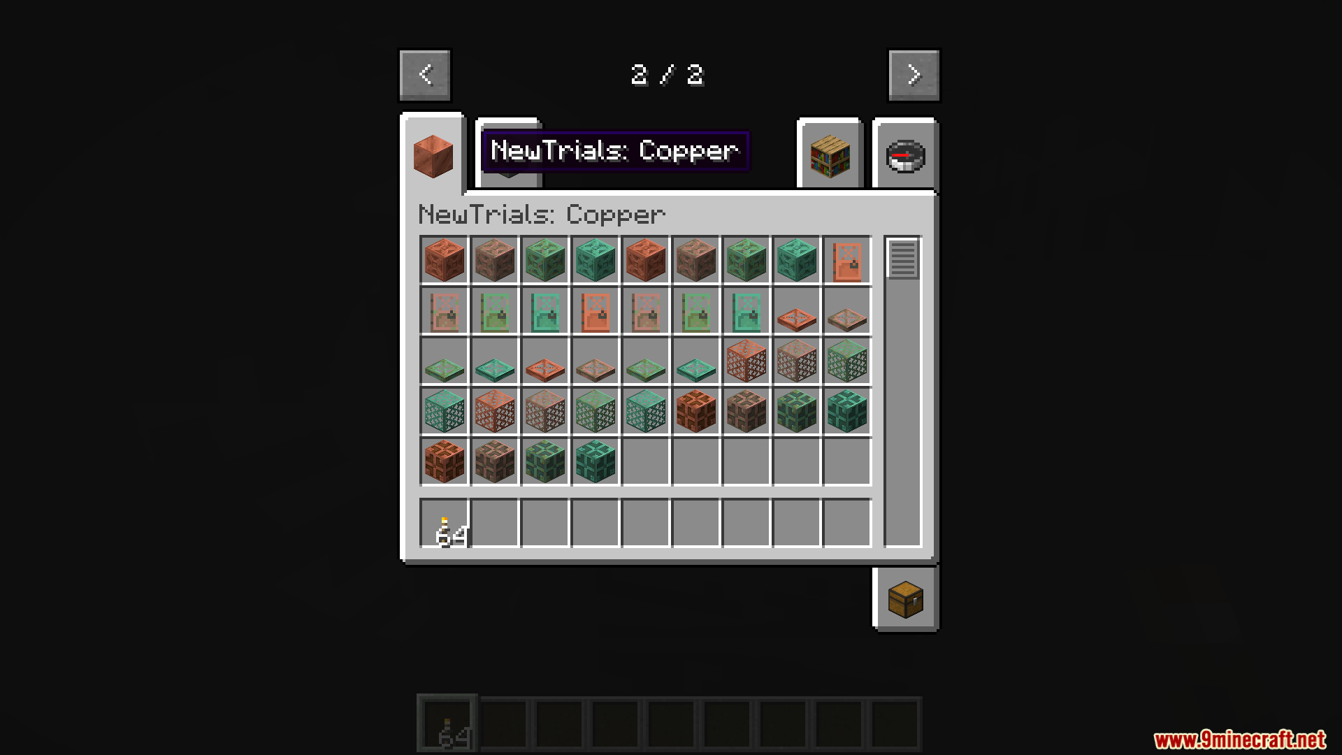 New Trials Mod Screenshot 2 Inventory displaying various copper blocks added by the mod