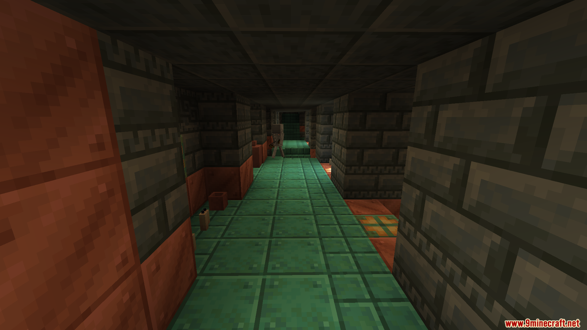 New Trials Mod Screenshot 9 Hallway inside a Trial Chamber built with tuff and copper blocks