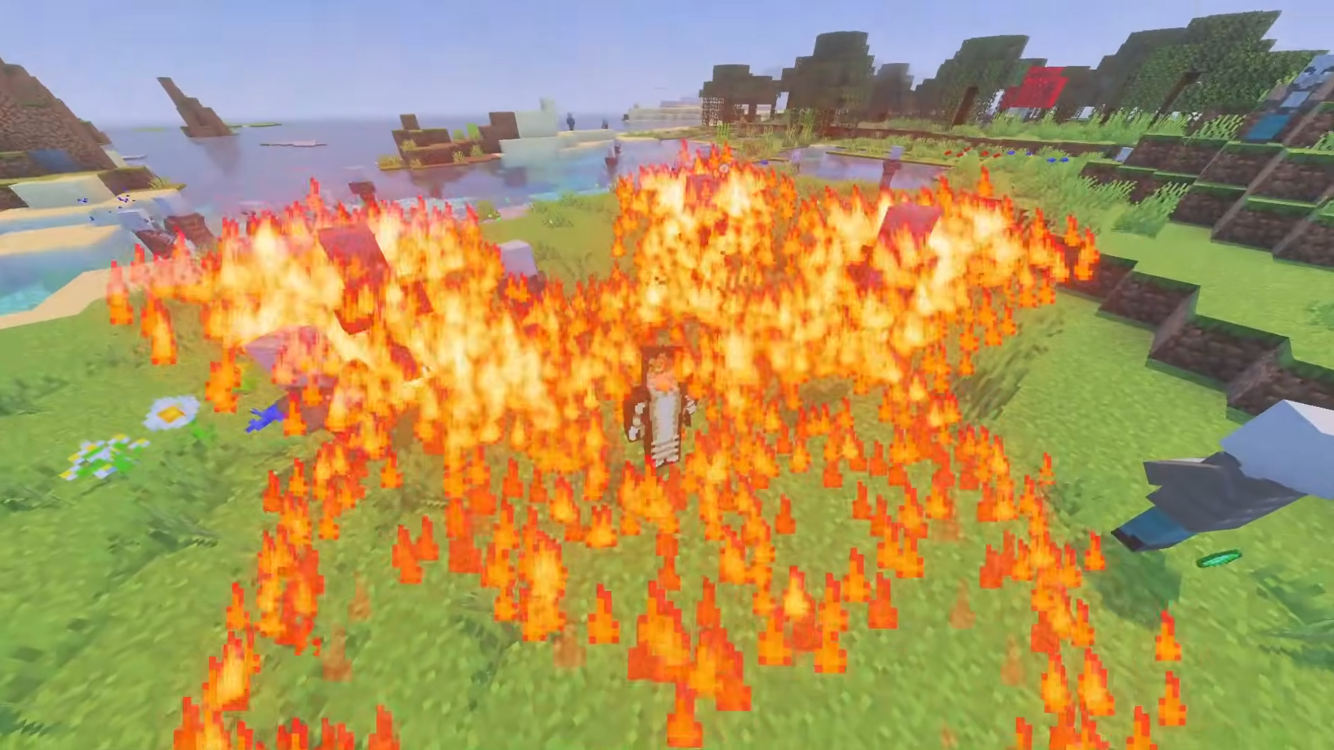 Player using Demon Fire weapon to create a large fiery shockwave