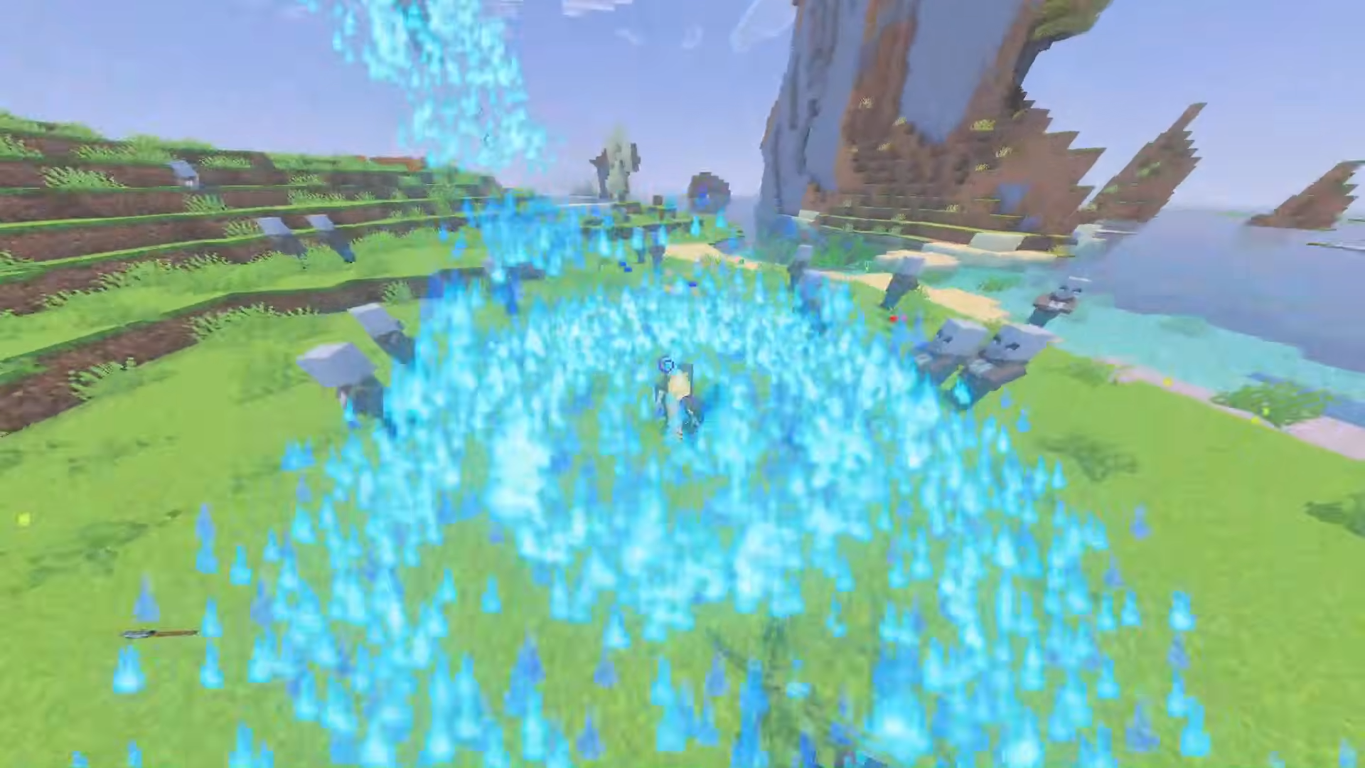 Player using New Weapons Overhaul to unleash blue fire particle attacks