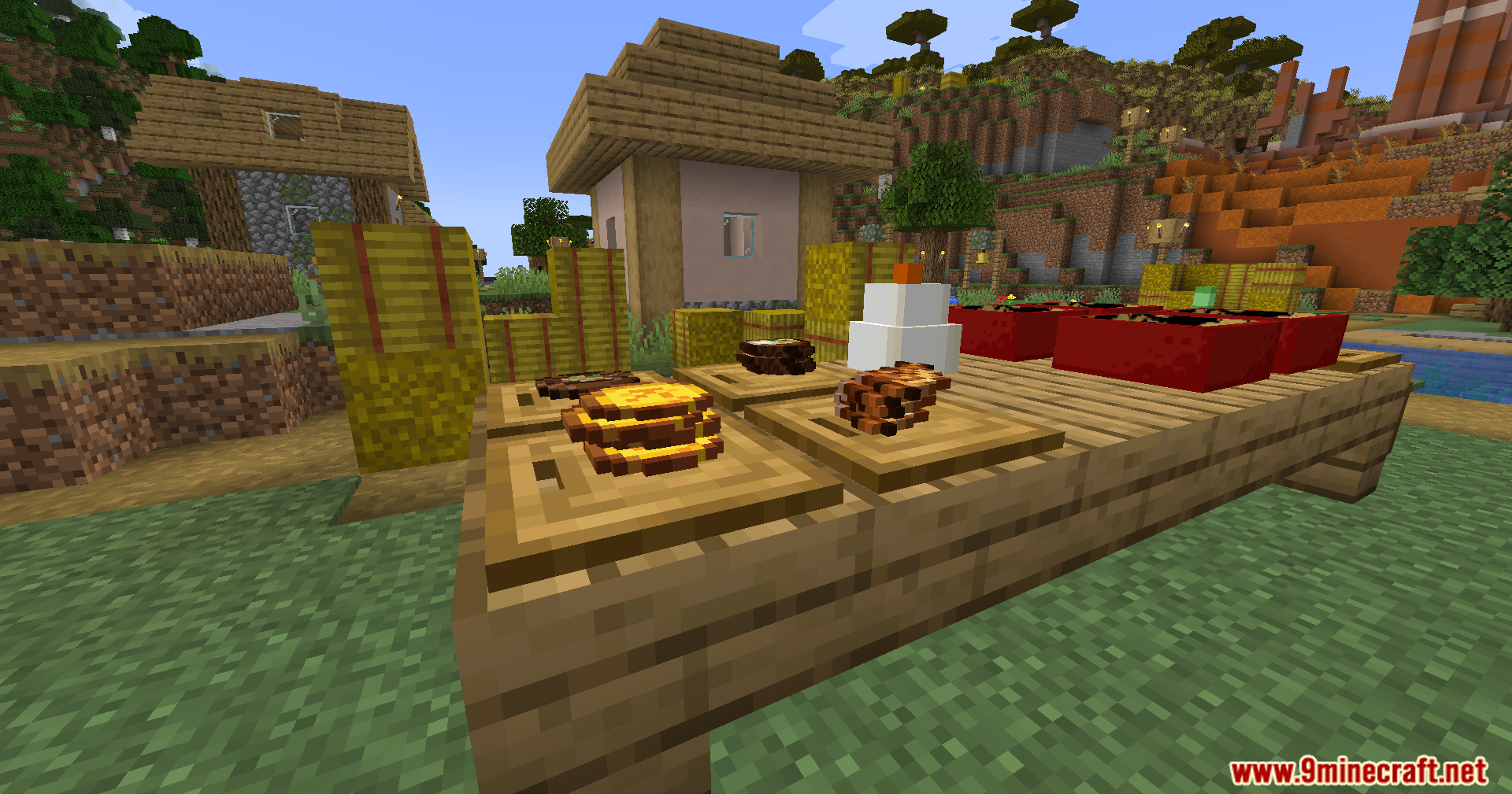 A close-up of plated holiday treats and a festive cake