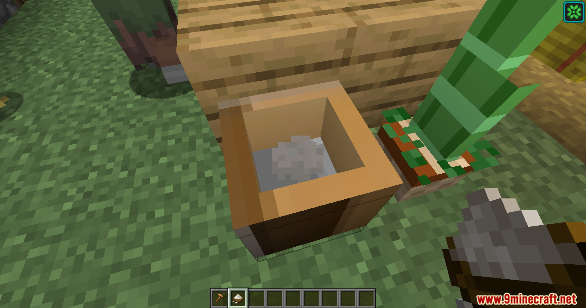 Pounded rice paste inside the wooden mortar