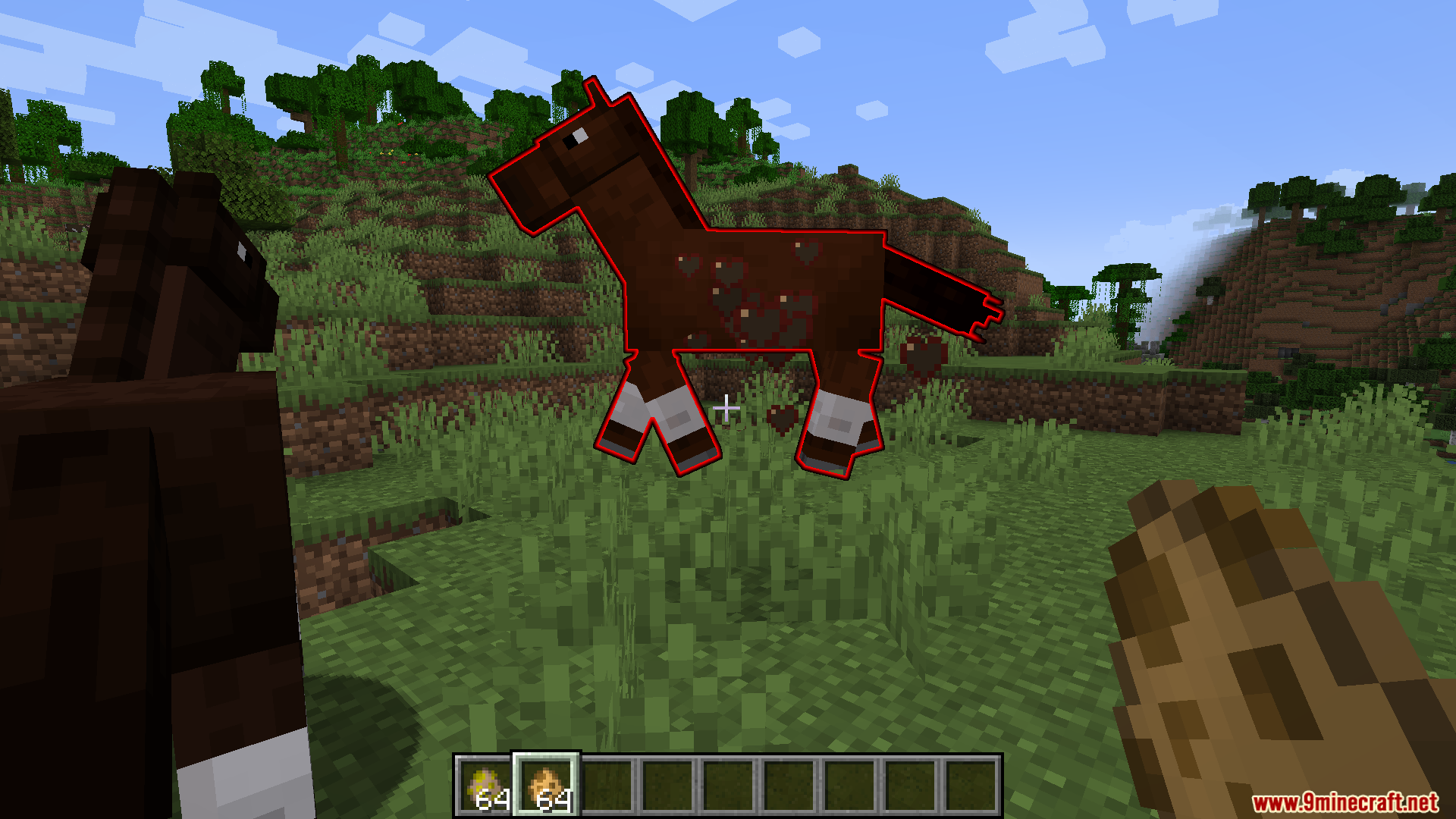 A horse with a red outline after taking damage