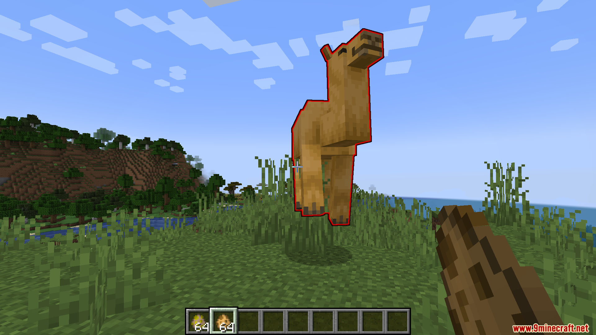 A camel mob highlighted with a red damage outline
