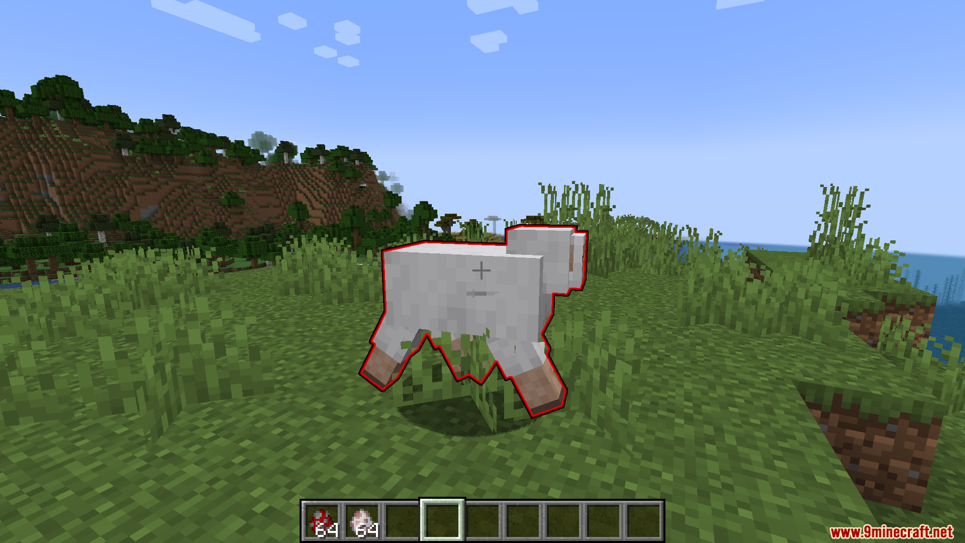 A sheep with a red outline indicating damage