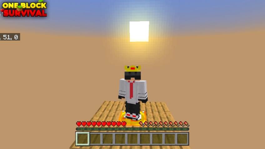 Player standing on the single lucky block in sky