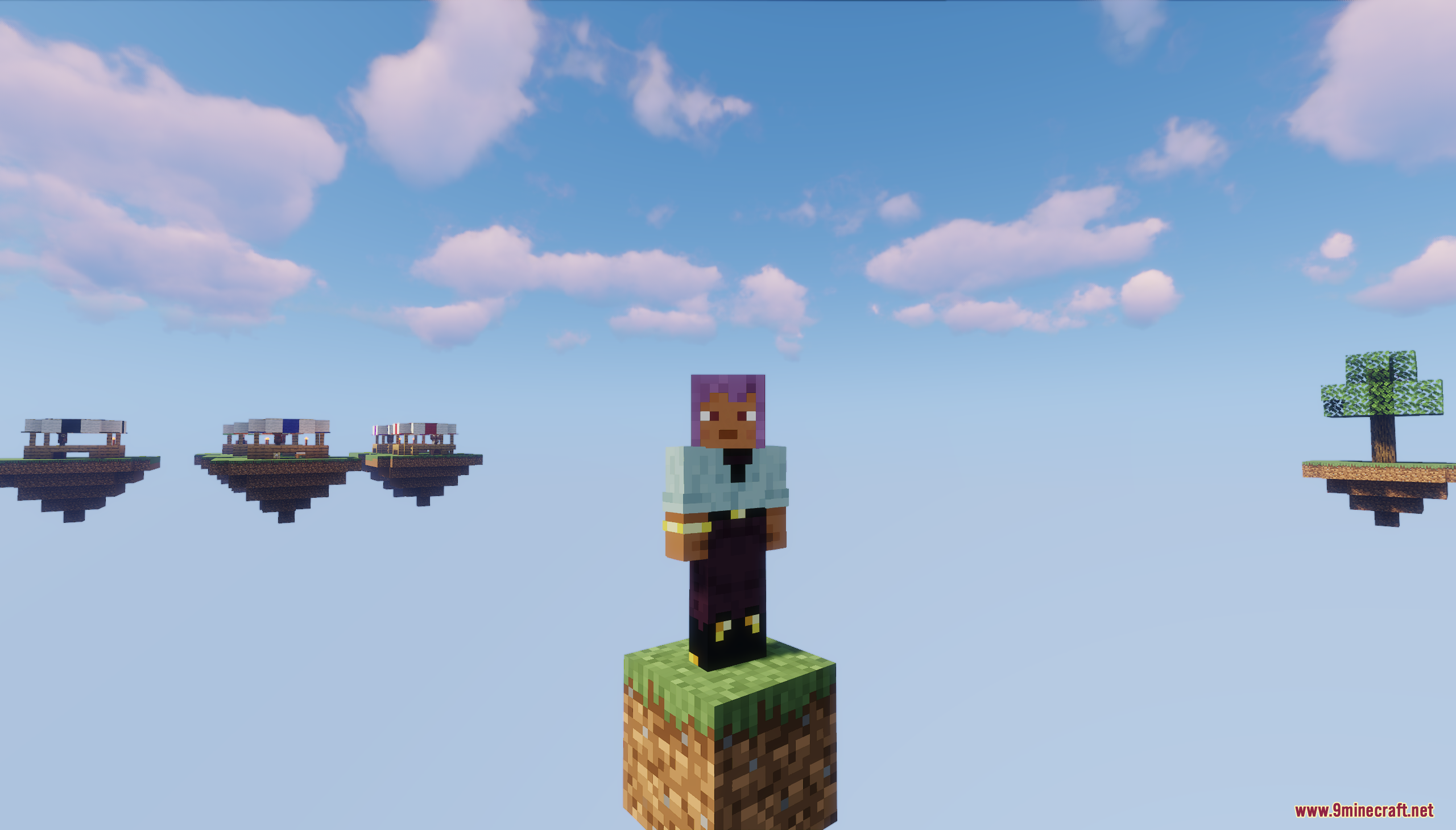 Player standing on one block looking at nearby floating islands