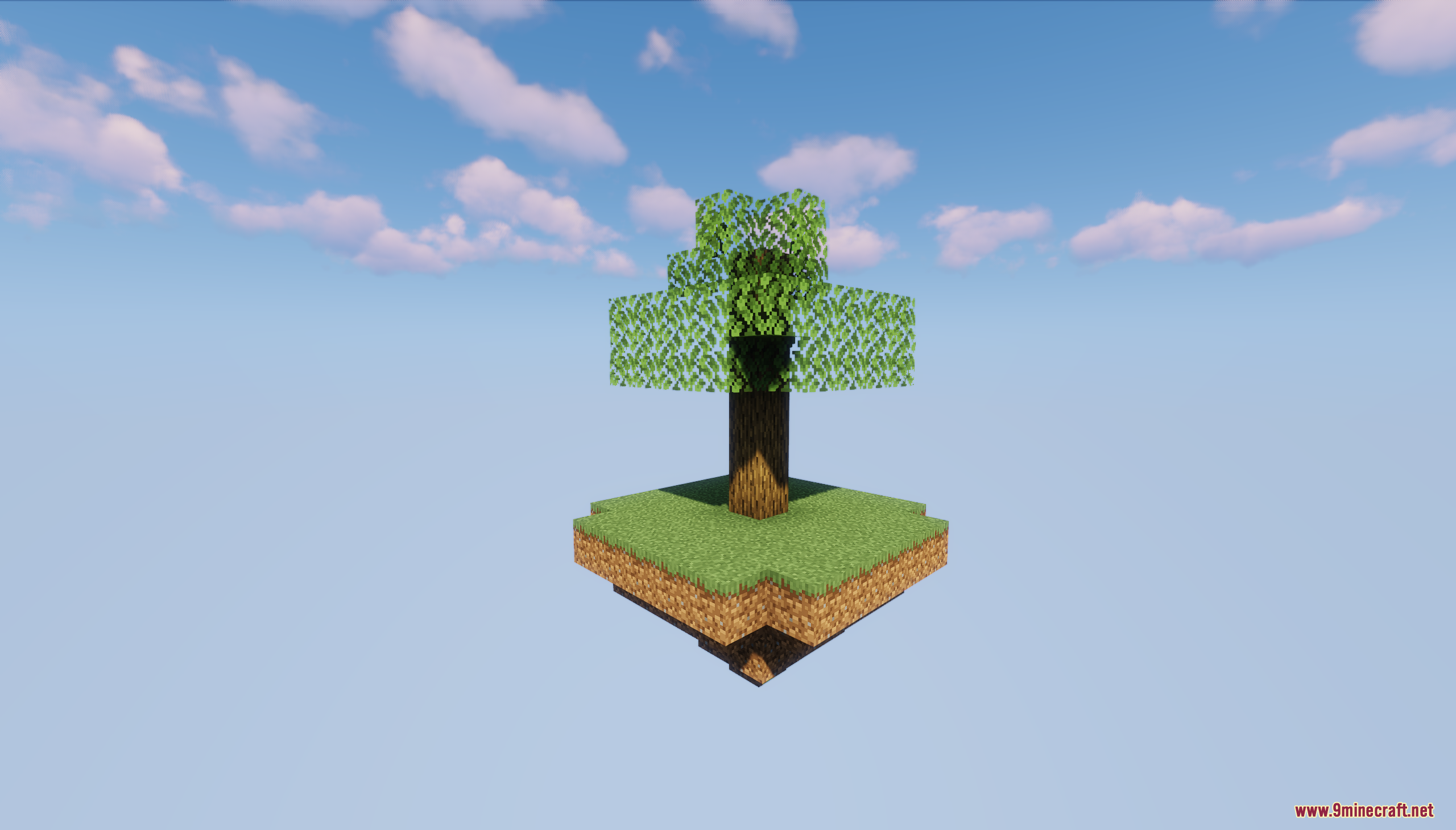 Single oak tree on a floating dirt island in Oneblock map