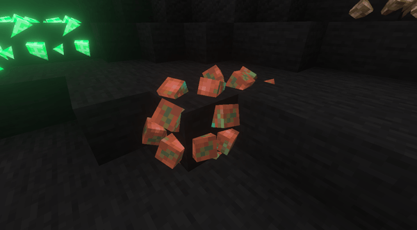 Glowing 3D copper ore block in cave from Ores 3d Addon Mod