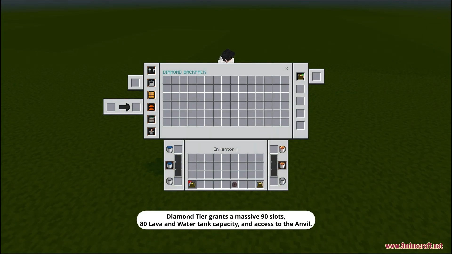 Otg Backpack Addon Screenshot 4 Diamond backpack tier providing ninety storage slots and fluid tanks