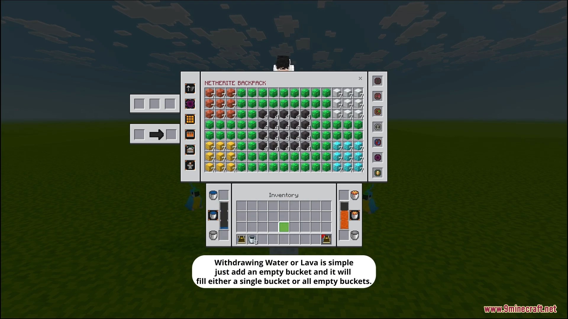 Otg Backpack Addon Screenshot 7 Using empty buckets to withdraw lava from built in tanks