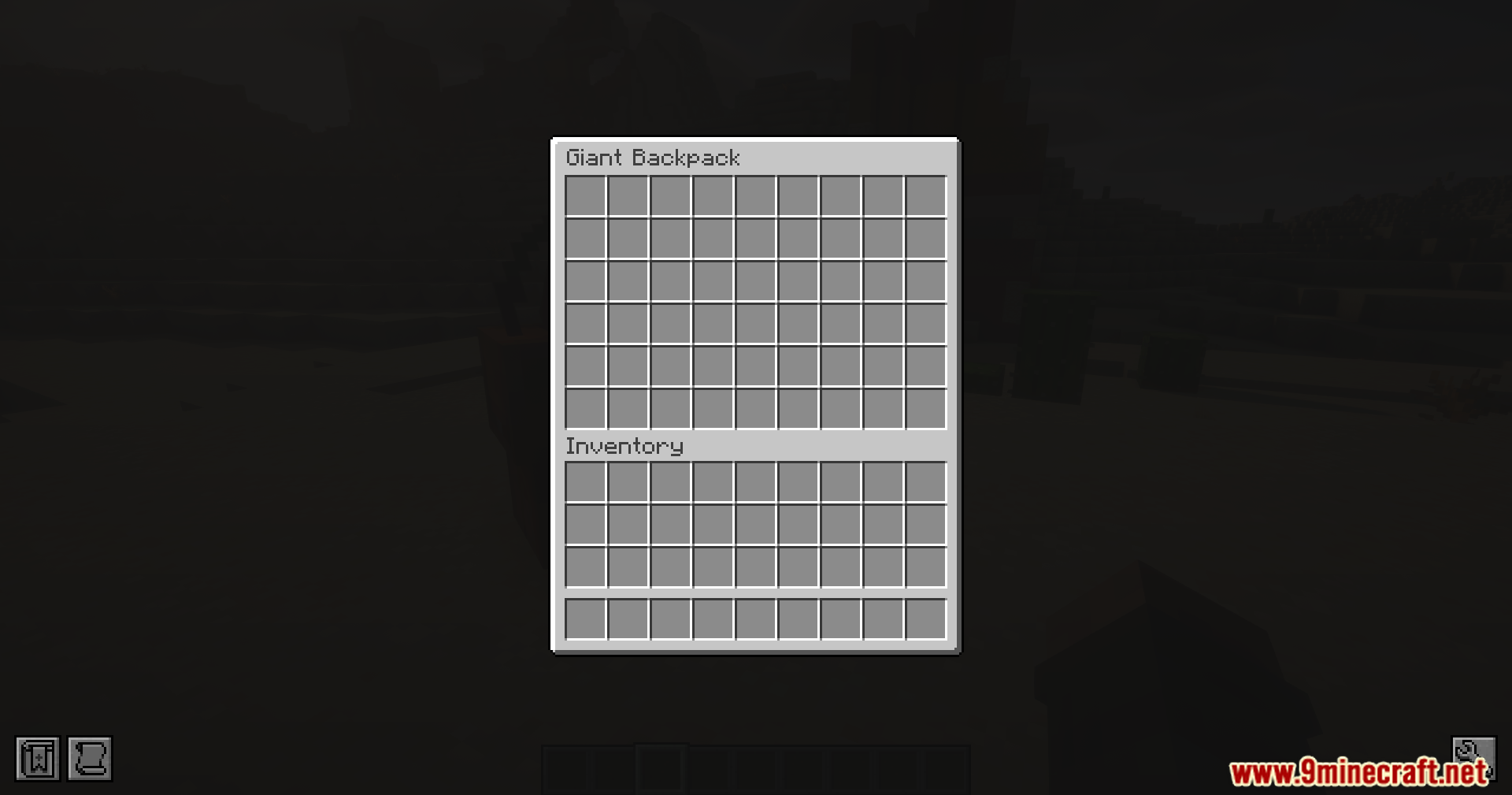 The giant backpack's large inventory storage screen