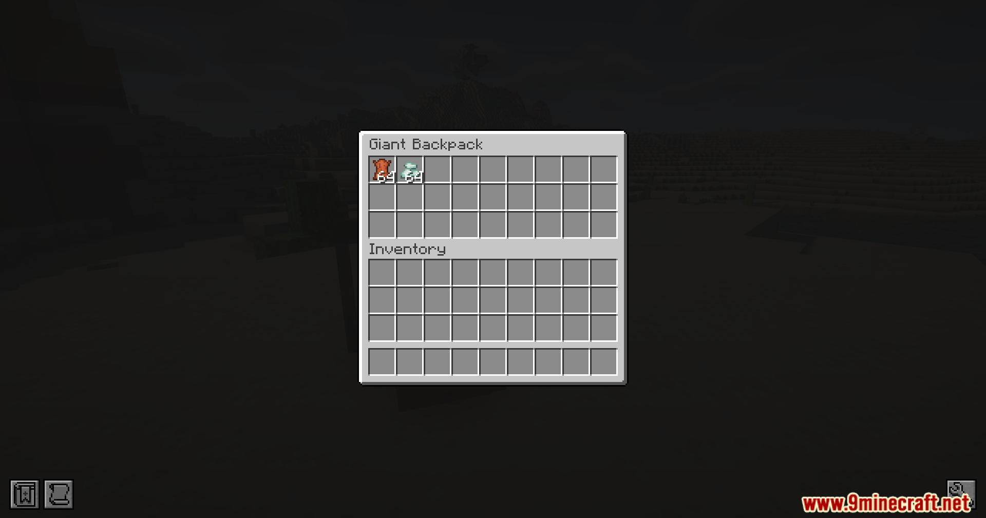 Storing a backpack and a blue bed in the inventory