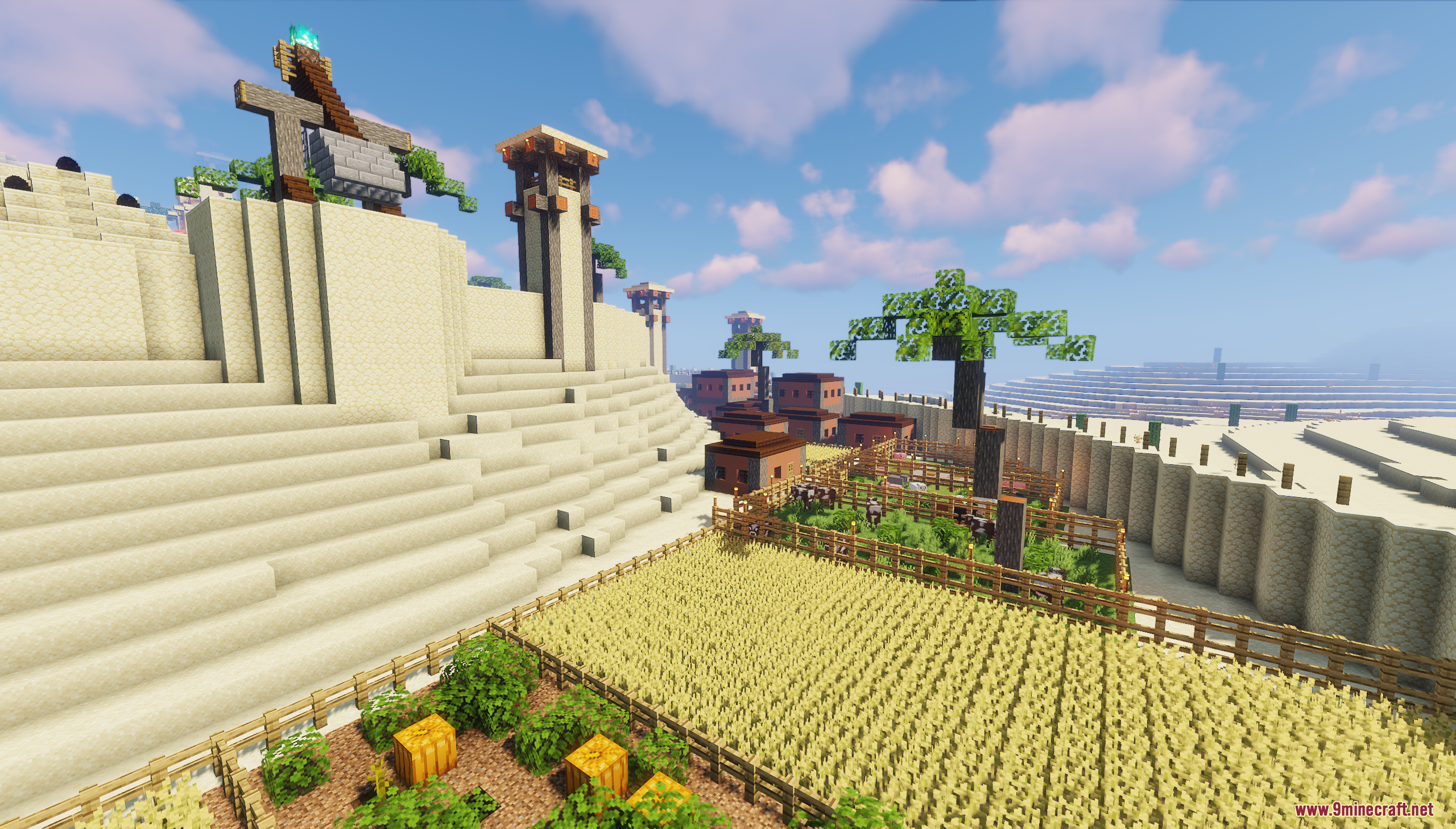 Agricultural area with crops and animal pens in the city