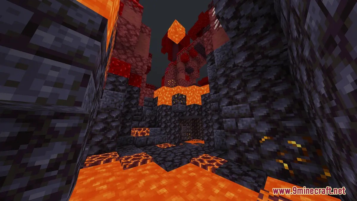 Dangerous nether parkour area filled with blackstone lava and magma blocks
