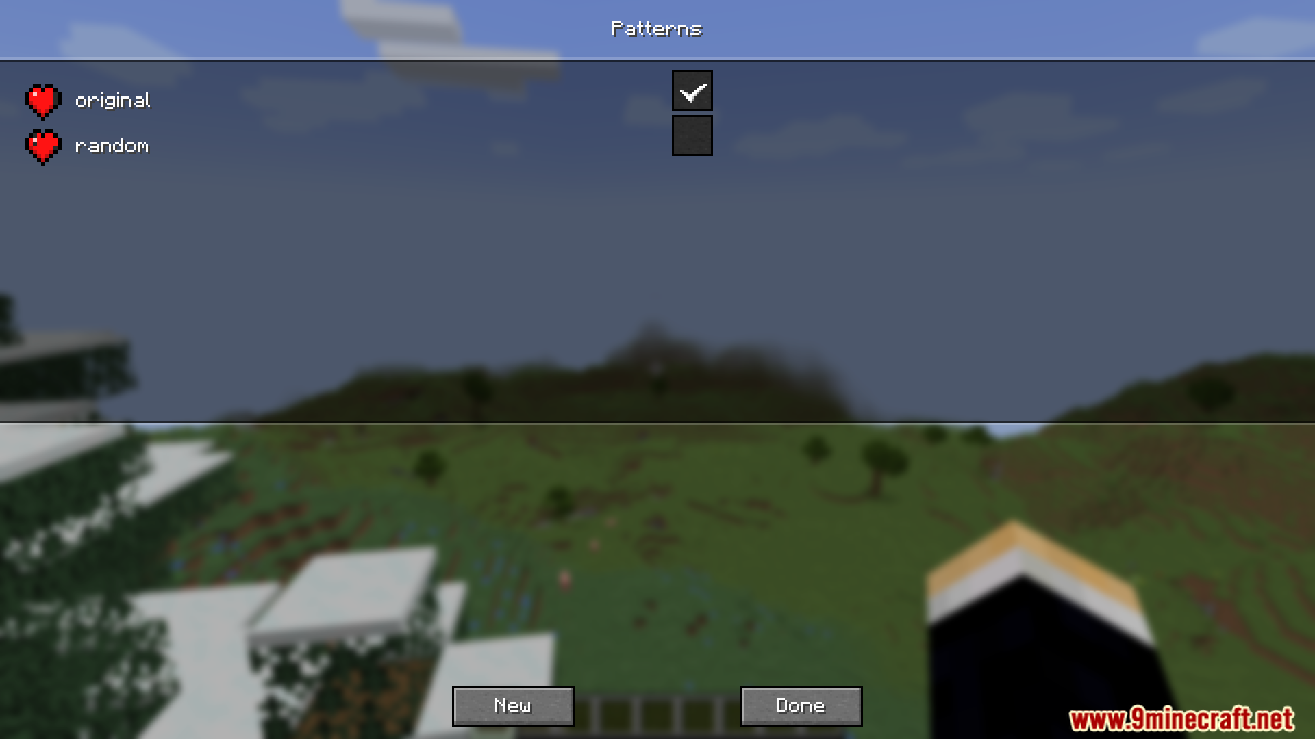 Settings menu to choose original or random heart patterns