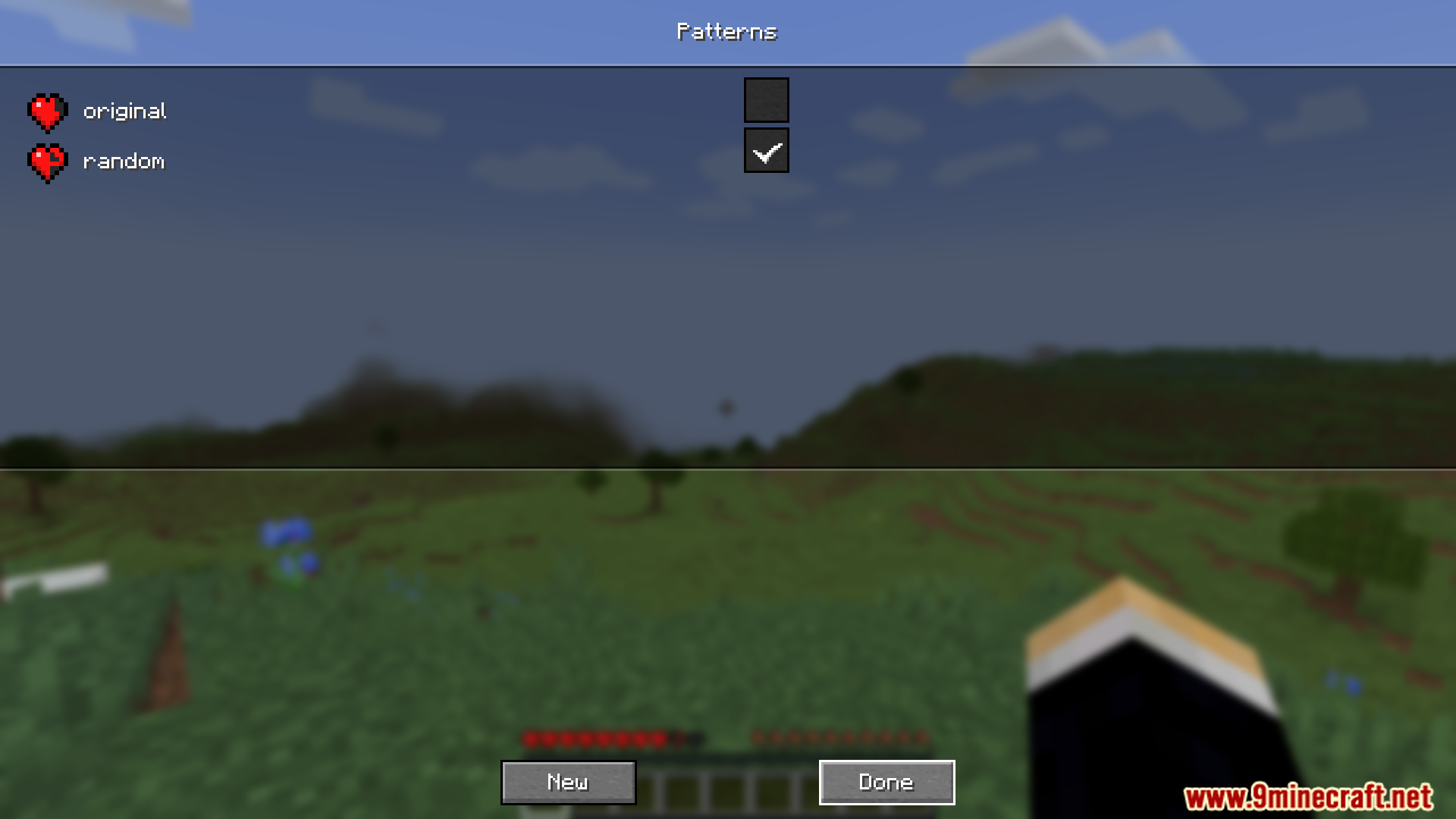 Configuration menu for Partial Hearts Mod showing different pattern options
