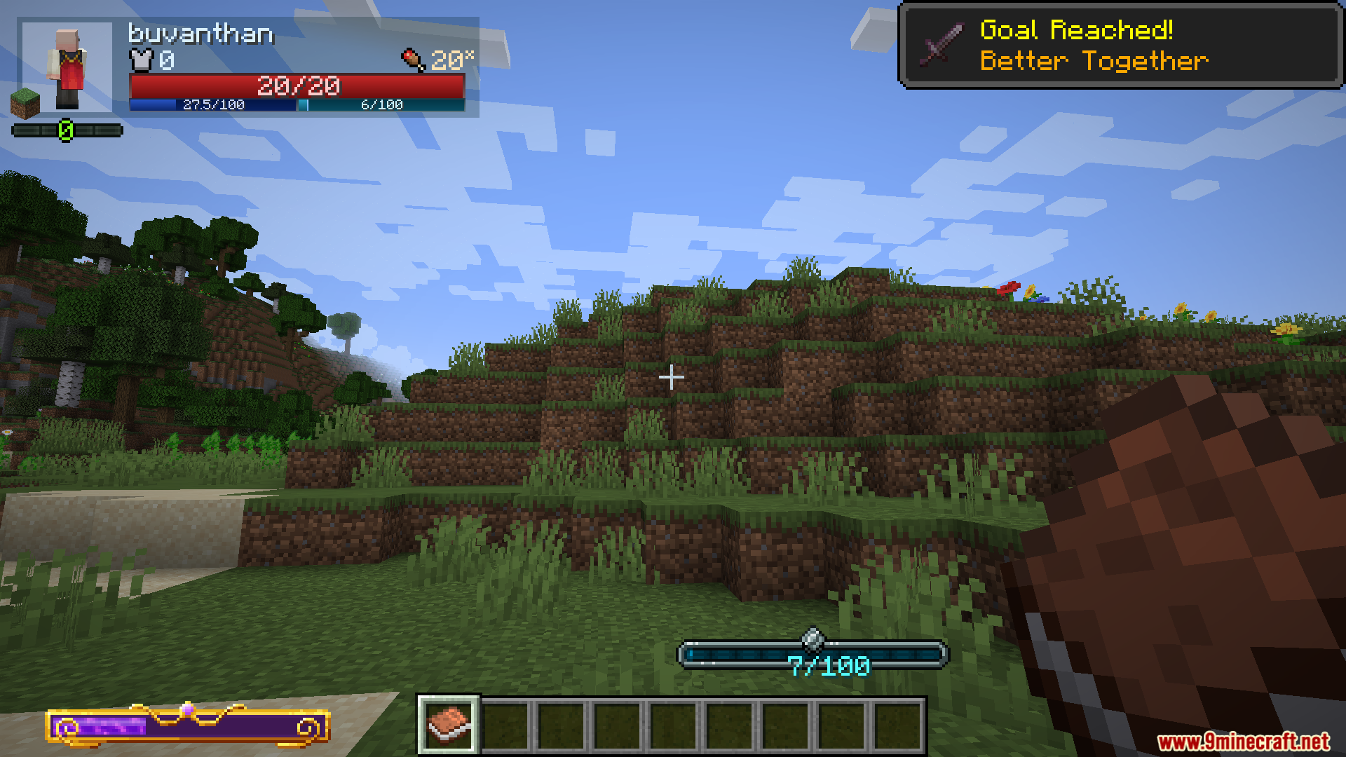 Party Magic Compatibility Mod Screenshot 1 Player holding a brown book with Better Together achievement displayed