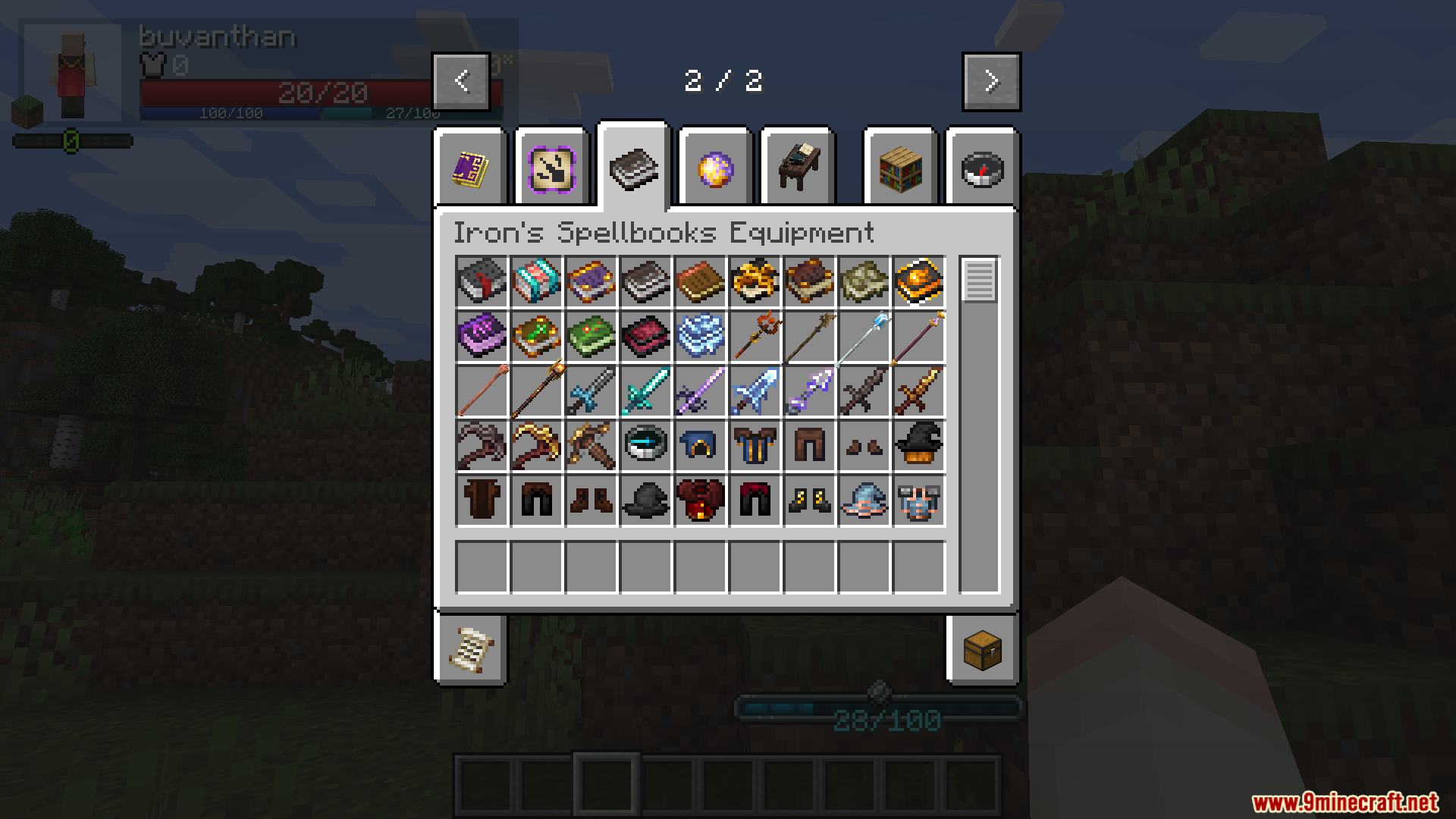 Party Magic Compatibility Mod Screenshot 3 Viewing the Irons Spellbooks Equipment tab filled with magical gear