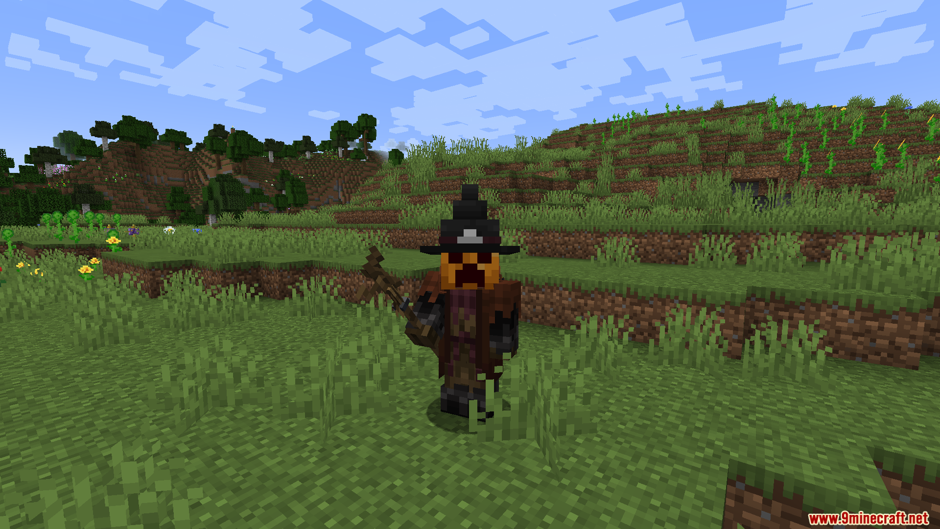 Party Magic Compatibility Mod Screenshot 6 Player character wearing a witch hat and brown robe holding a staff
