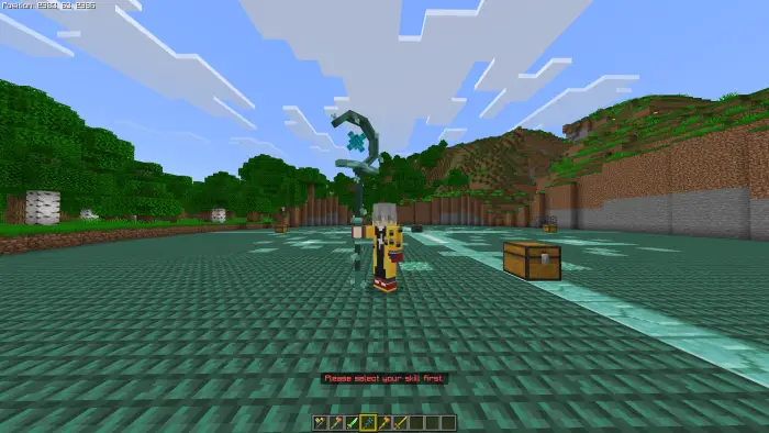 Player holding a custom staff in the prismarine arena selecting skills