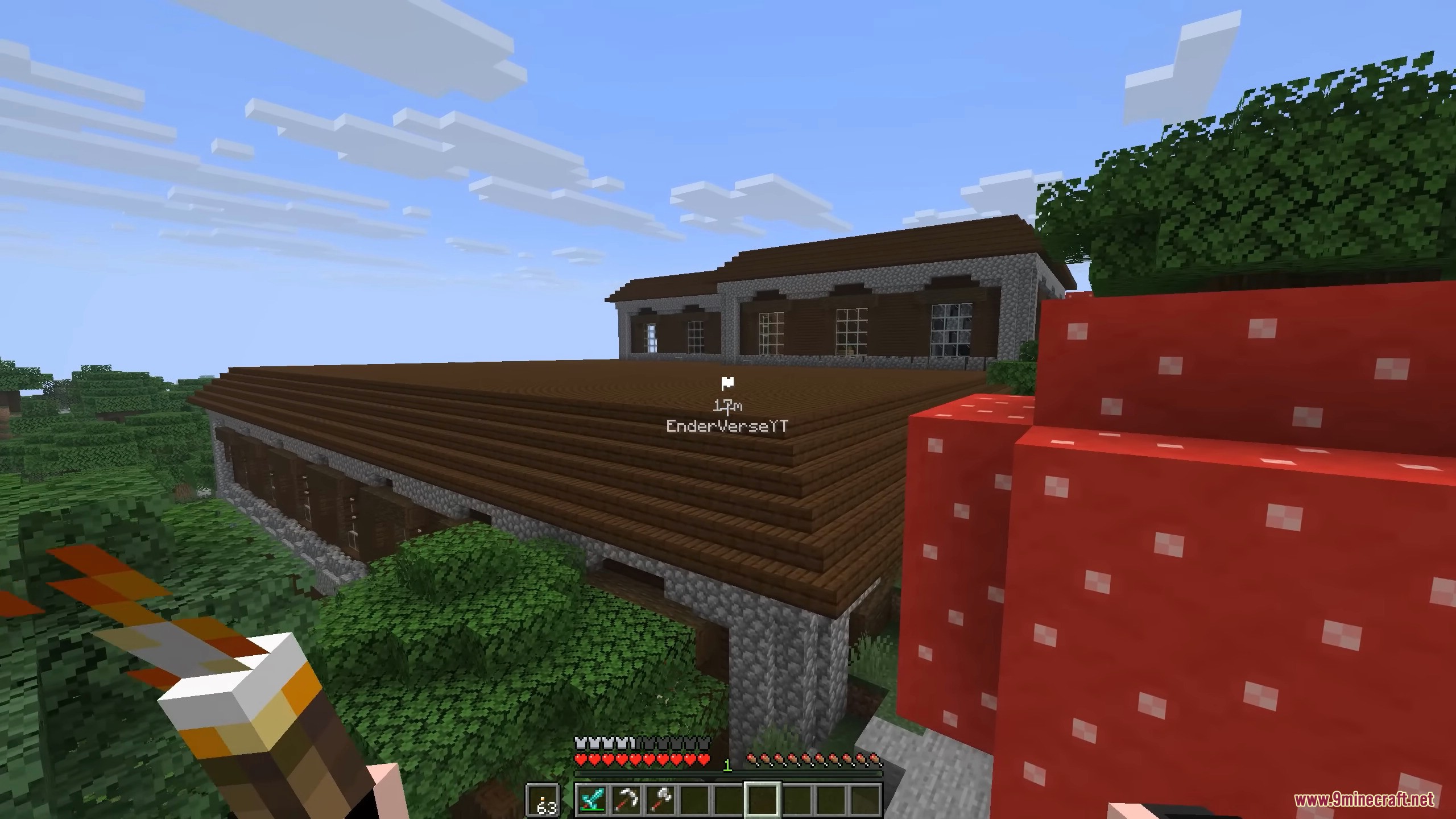 Minecraft Building With Red Blocks And Farm
