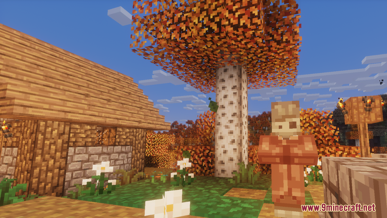 Pixel Perfection Fidelity textures showing a villager near a house