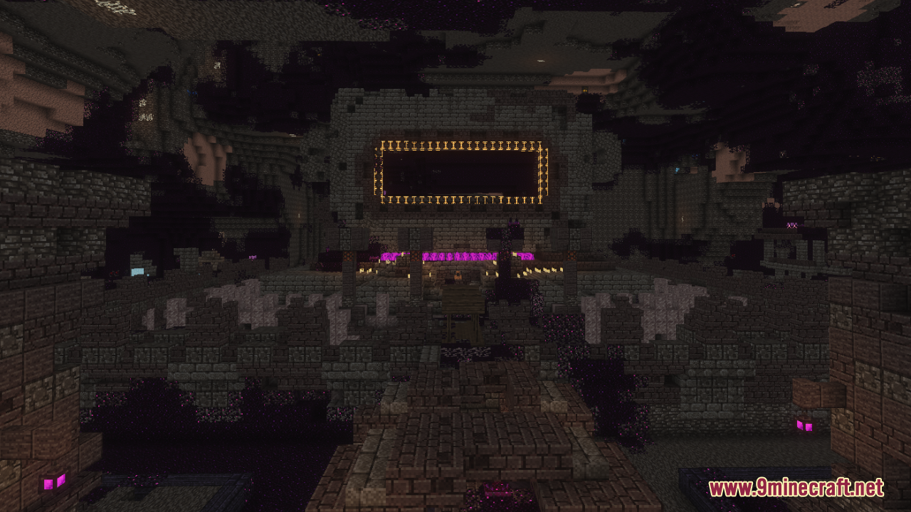 Large dark stone structure with a glowing rectangular portal frame